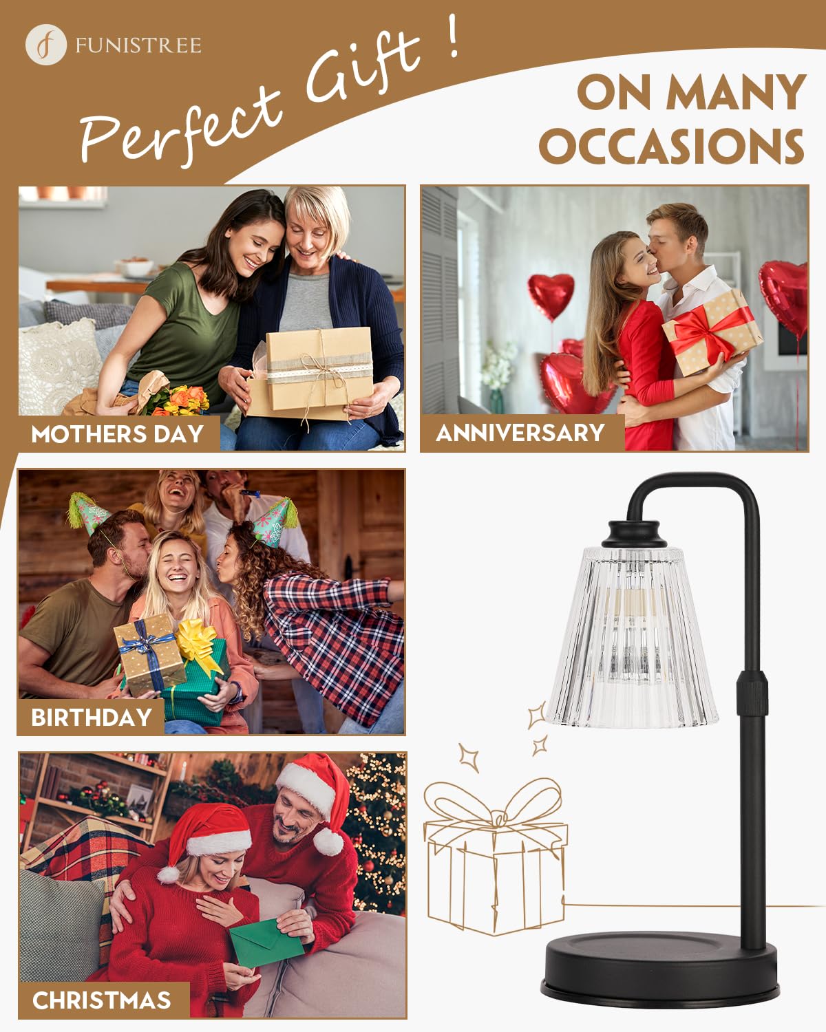 Candle Warmer Lamp With Timer Dimmable Crystal Vertical Stripe, Birthday Gifts for Women Mom, Adjustable Candle Warmer with 2 Bulbs, Christmas Black Candle Lamp for Jar Scented Candles, Home Decor