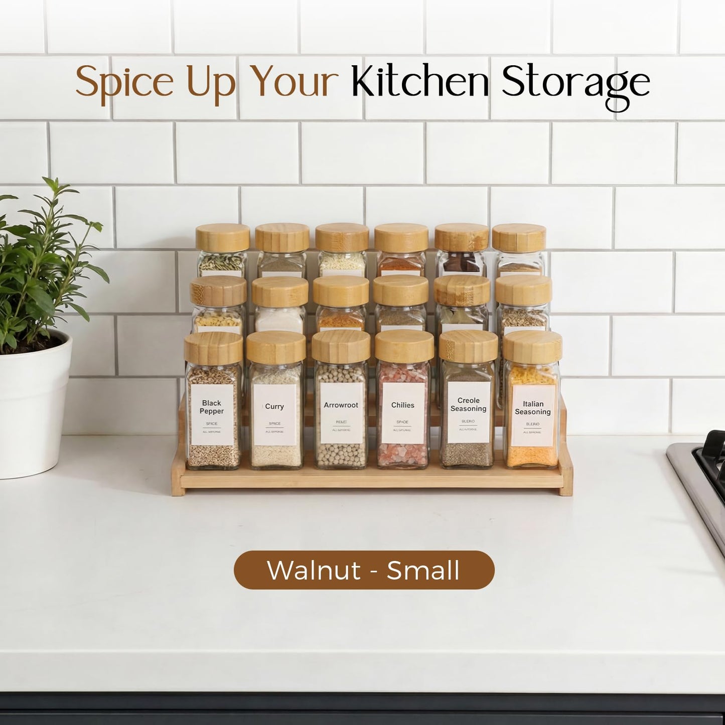 Nurtopia Organizer of Cabinet Special Seasoning, 12in Bamboo 3 Tiered Spice Rack,Used for Kitchen Countertops and Food Storage Room Organizer,Specially Designed for Jars and Spice Bottles (Bamboo, M)