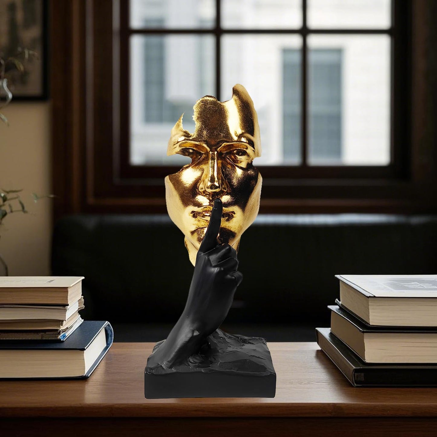 EPTUEGA Thinker Statue-Silence is Gold-Abstract Art Figurine Decor - 12" H No Hear No See No Speak Modern Home Resin Sculptures Decorative Objects Decor for Home Office Bookshelf Desktop