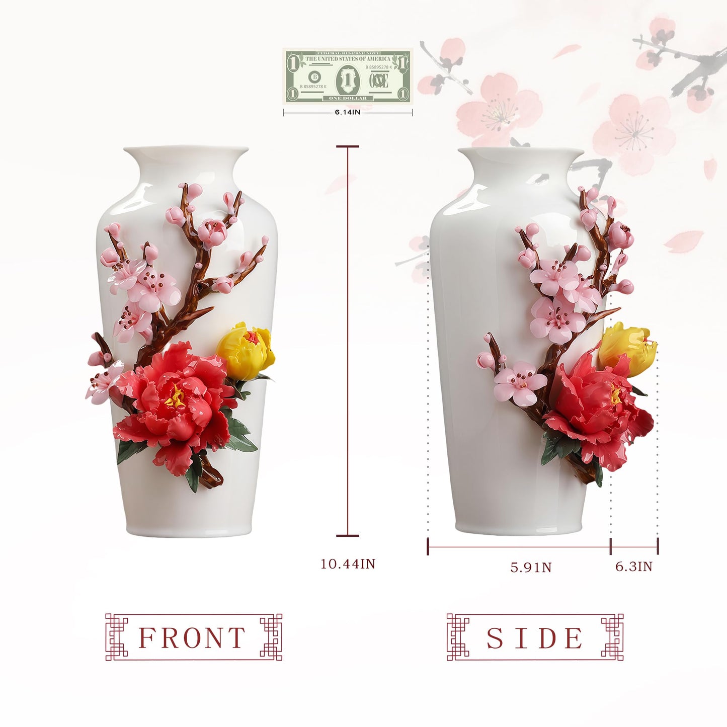 Top Ceramic Vase for Flowers - Table Decorative Cool Unique Flower Vase Decor, Feng Shui Gifts for Home, Chinese New Year Decoration, Chinese Decor & Gifts