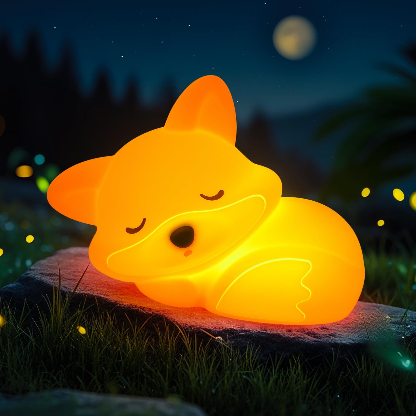 YuanDian Fox Night Light, Squishy Fox Silicone Lamp Novelty Gifts, Rechargeable Dimmable Timer Bedside Touch Nightlight for Breastfeeding Toddler Baby Kids