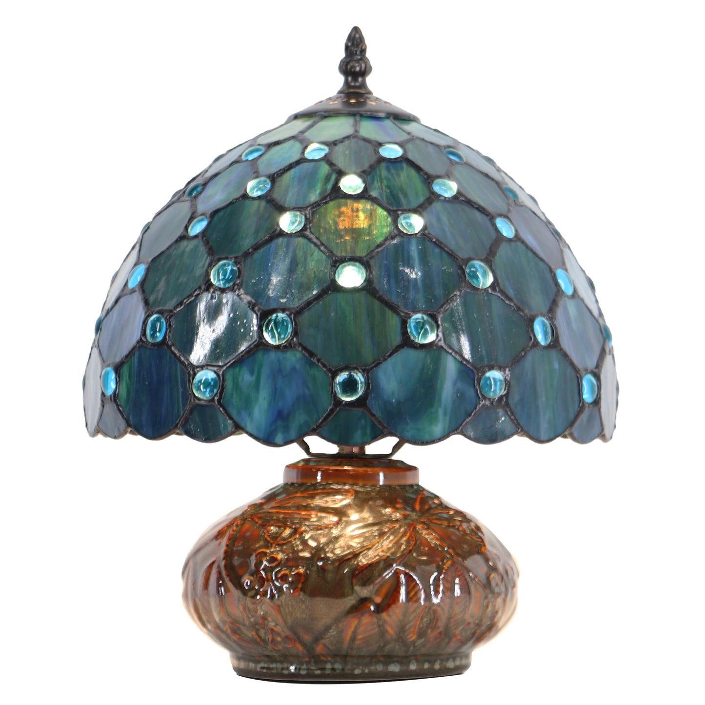 LXHCYOU Small Tiffany Table Lamp, 10X10X11 Inch Mini Stained Glass Mushroom Desk Light Memory Sympathy Ceramic lamp (Sea Blue Pearl Style)