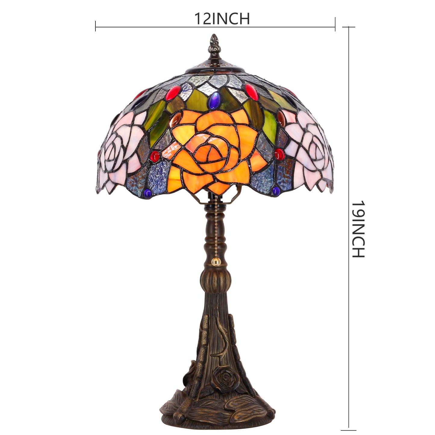 ANYONGLU Tiffany Lamp Stained Glass Table Lamp 12X12X19 Inch Resin Base for Desk Bedroom Living Room Reading Light(Purple Orange Rose Flower)