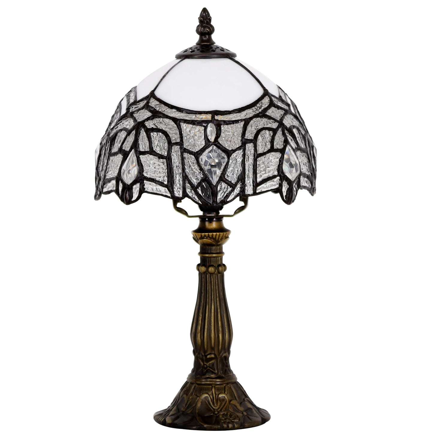 SYETL Small Tiffany Lamp Stained Glass White Crystal Style Desk Lamp