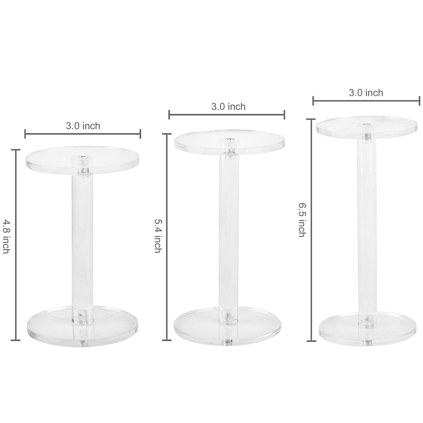 MyGift Acrylic Display Riser, Set of 3 Clear Round Acrylic Jewelry/Watch Display Pedestal Riser Stands