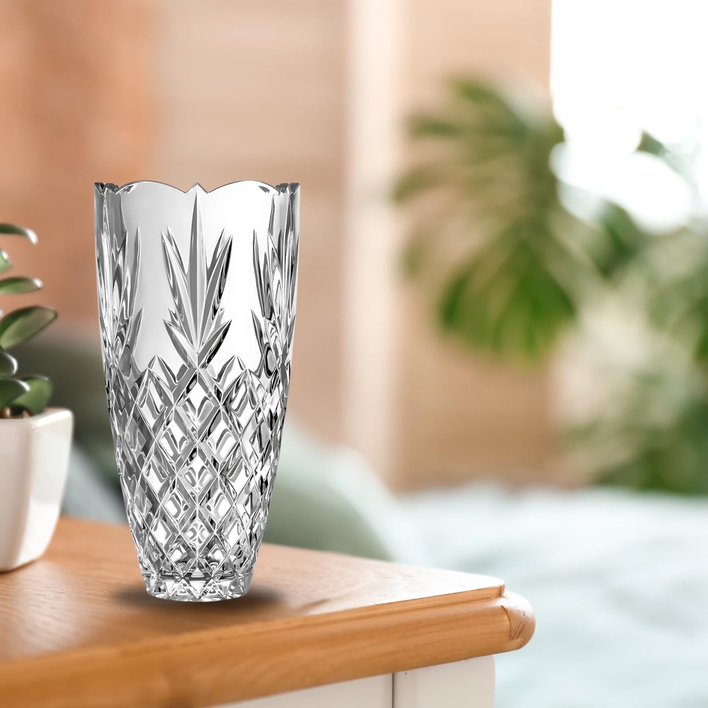 Galway Crystal Renmore Vase 12"H x 8"W, Cut Glass Cylinder Flower Vase, Decorative Centerpiece for Home Decor