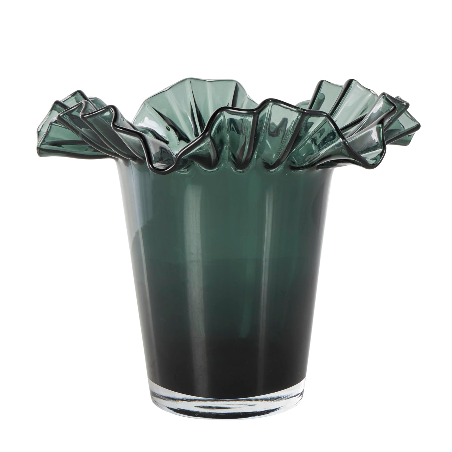 Deco 79 Glass Floral Decorative Vase Tulip Inspired Ombre Centerpiece Vase with Wavy Opening, Flower Vase for Home Decoration 12" x 12" x 11", Green