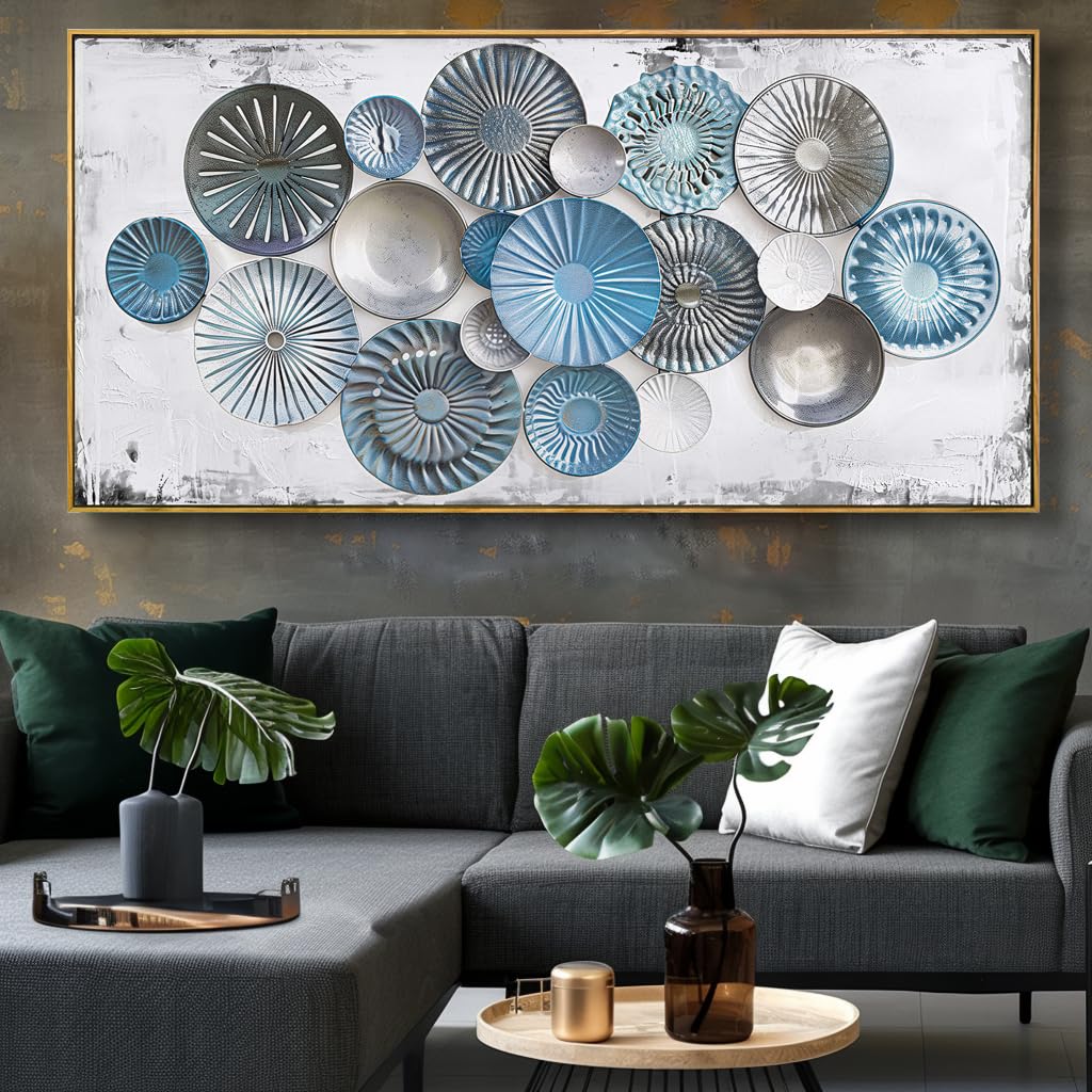 Wall Art Floral Rustic Wall Decor Blue and Grey Canvas Painting Abstract Wall Art for Bedroom Living Room Dining Room Home Office Decor 20"x40" with Framed