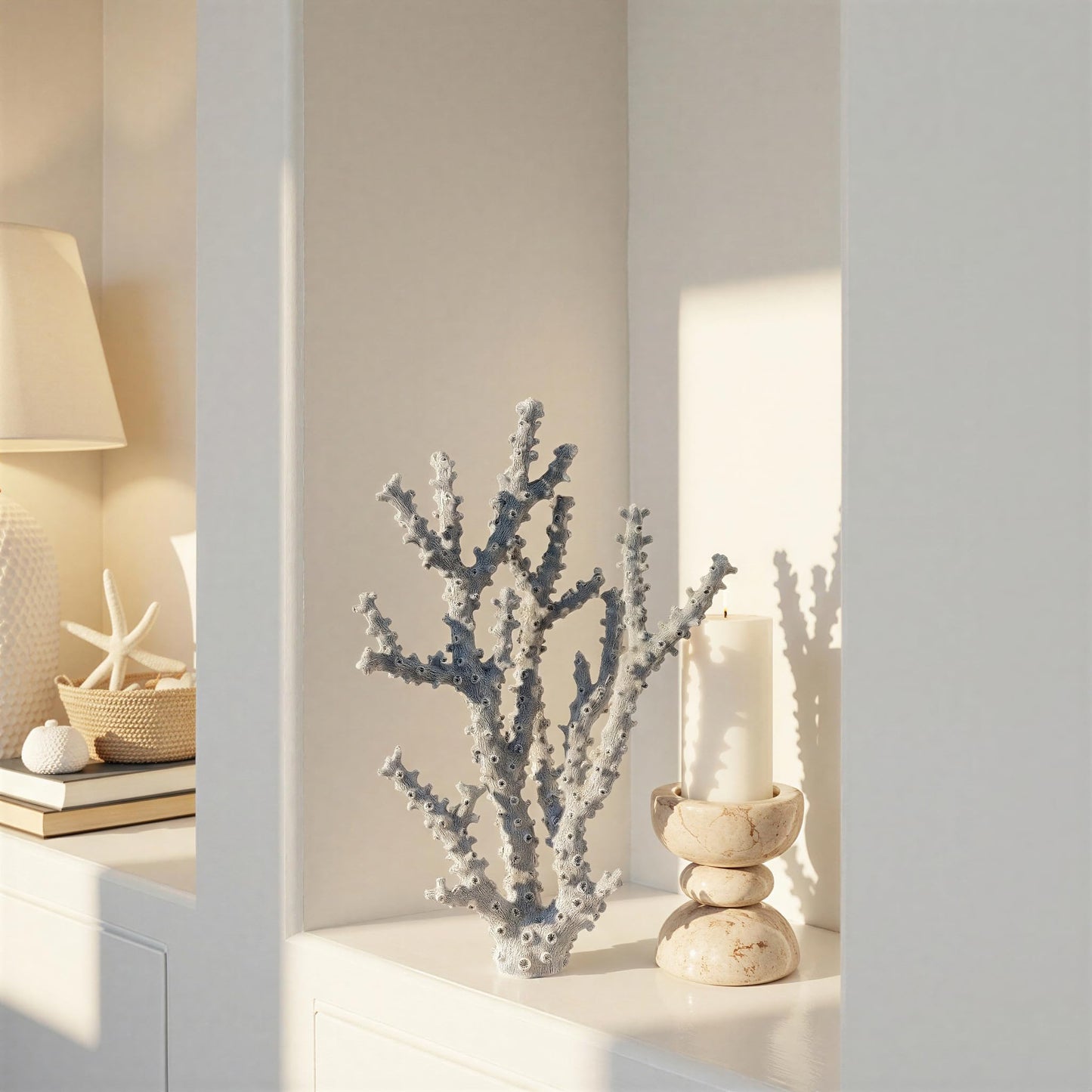 Creative Co-Op Resin Coral Décor with Acrylic Base, Blue