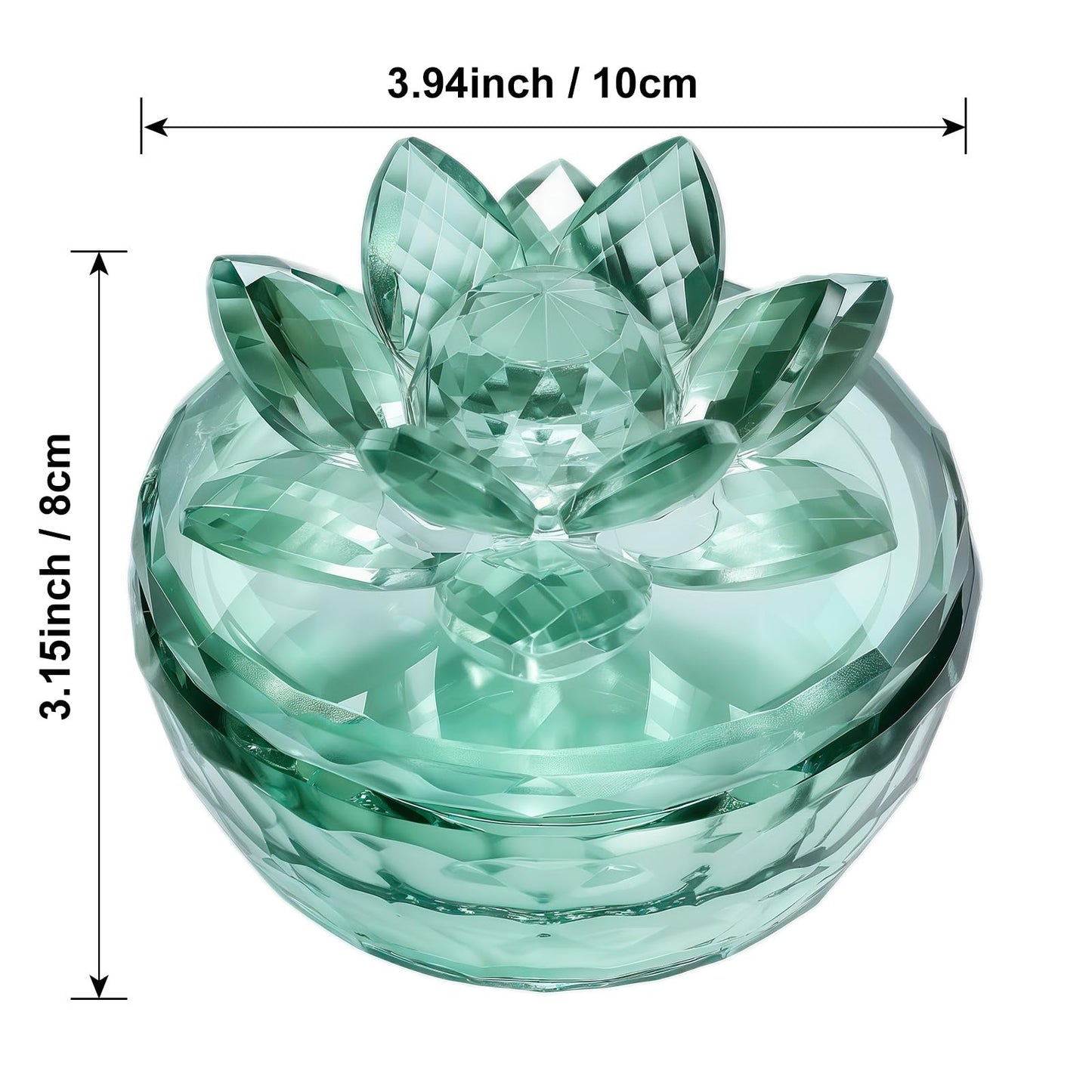 Dounx Crystal Jewelry Box, Small Glass Trinket Jar with Lid, Clear Lotus Flower Storage Holder for Women, Elegant Organizer Dish for Ring, Earrings, Necklace, Gift (Green)