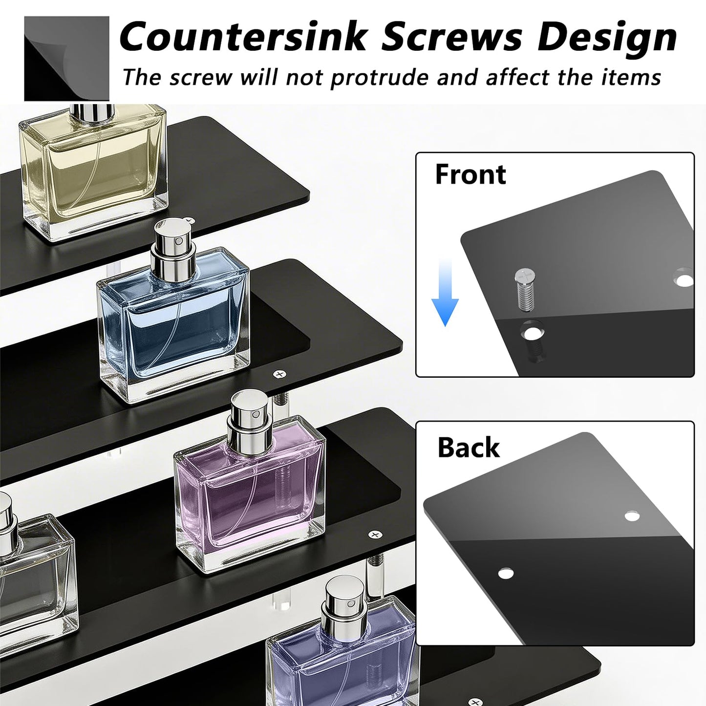 Acrylic Display Stands Risers, Perfume Cologne Organizer, Black 4 Tier Cupcake Stand Riser Shelf Compatible with Funko Pop Figures Food Dessert Makeup Skincare Cosmetics Lotion Organizer (2 PACKS)