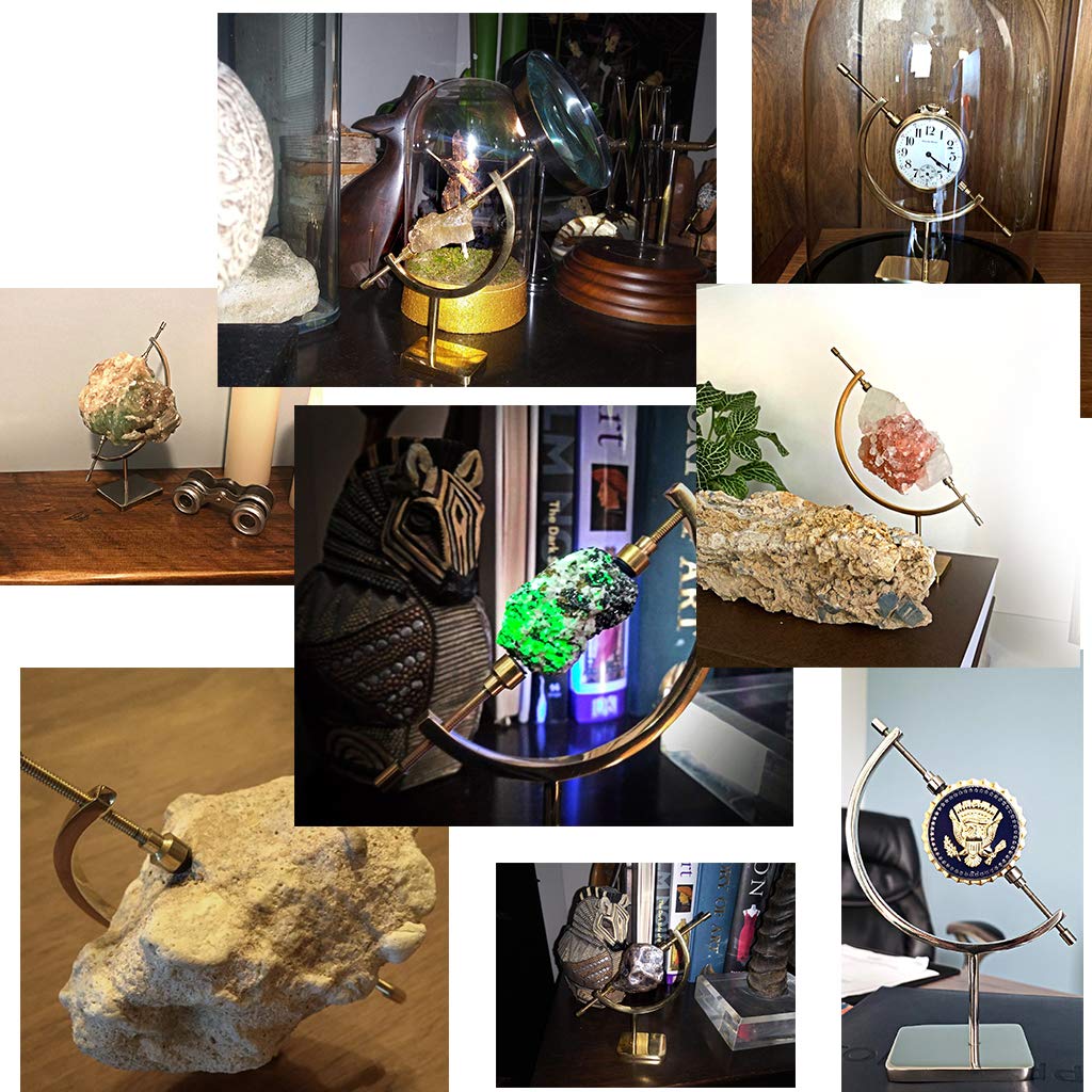 JUXYES Golden Toned Sphere Holder Caliper Stand, Caliper Style Display Stand For Mineral, Ornament, Gem, Shell, Coin, etc (S)