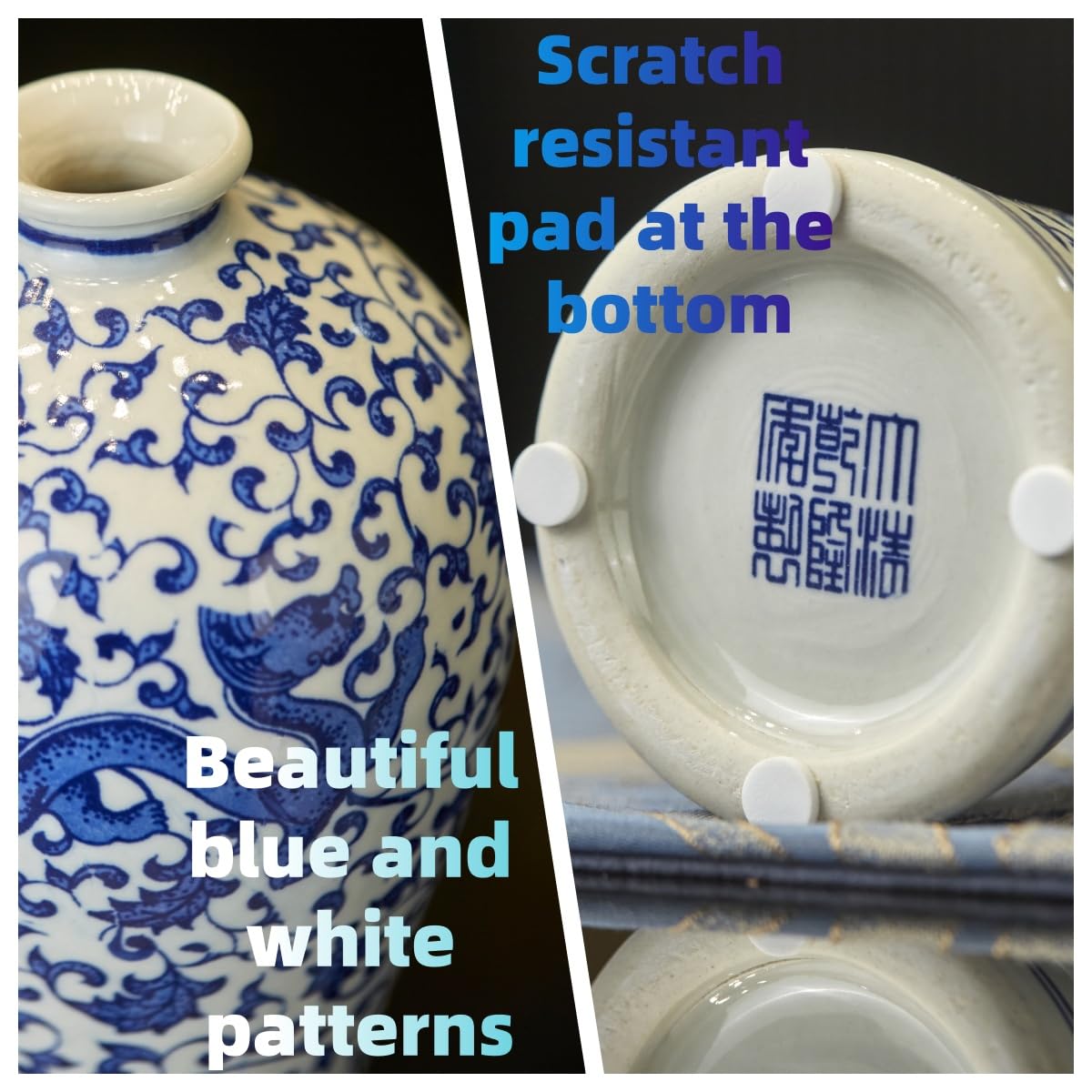 12.6" Blue and White Patterned Flower Vase Antique Ceramic Vases Ginger Jar Home Decoration, Dining Table Centerpiece, Living Room, Bookshelf, Olive Plant, Entryway, Mantle Fireplace Decor (Style 2)