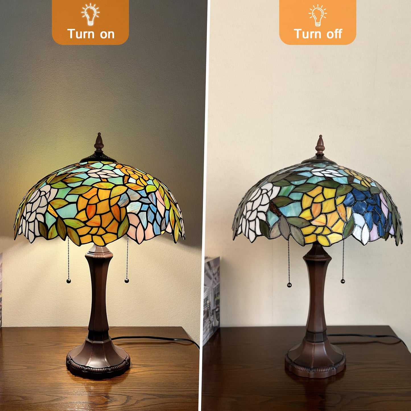 Capulina Tiffany Lamp Wisteria Stained Glass Table Lamp 2-Light