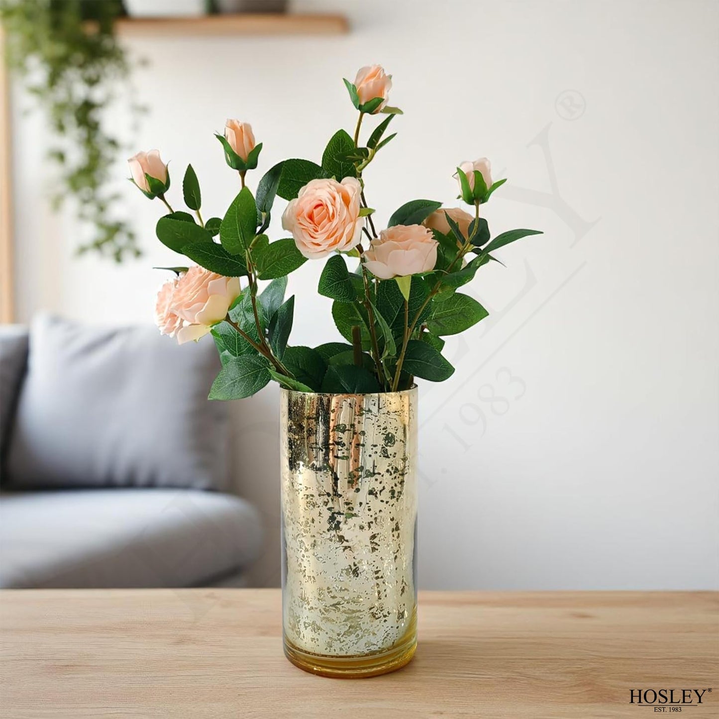Hosley Set of 2 Mercury Gold Glass Vases – Elegant Flower Pots for Boho Decor, Wedding Gifts, Decorative Centerpieces, Hurricane Style Vase for Home, Events, and DIY Crafts