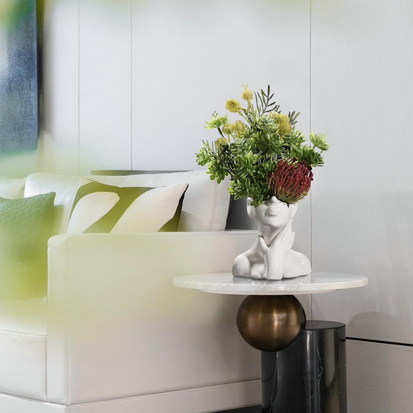 XSMXLNKWL Ceramic Face Vase White Flower Vase for Decor, Female Face Vase Art, Modern Decorative Vase Centerpiece for Table, Shelf, Living Room, Office, Bedroom, Small