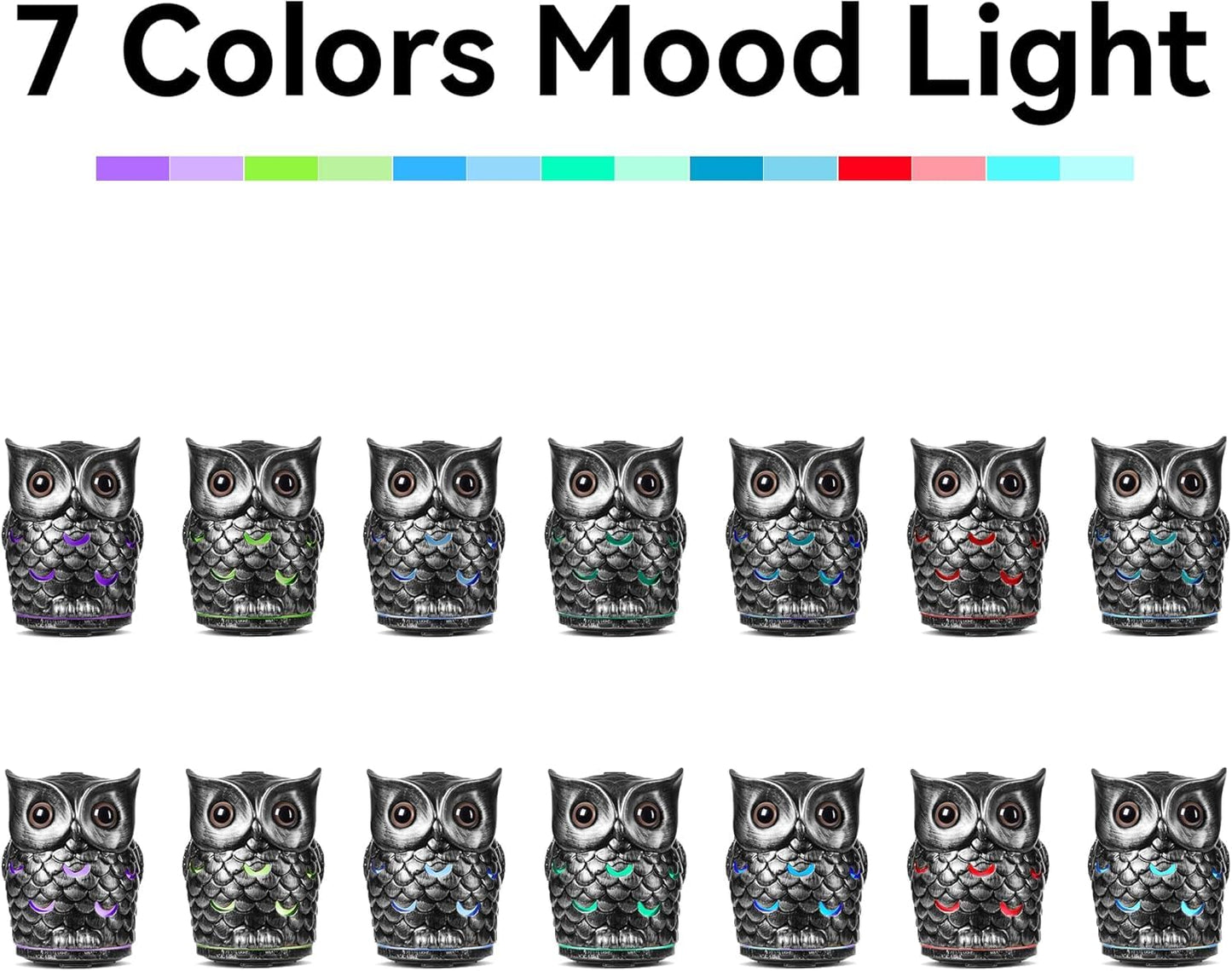 Alieye Ceramic Essential Oil Diffuser, 200ML Handcrafted Ceramic Owl Ultrasonic Cool Mist Aromatherapy Humidifier with 7 Colors LED Waterless Auto Shut Off for Home Office Yoga, Gifts for Mom, Sliver