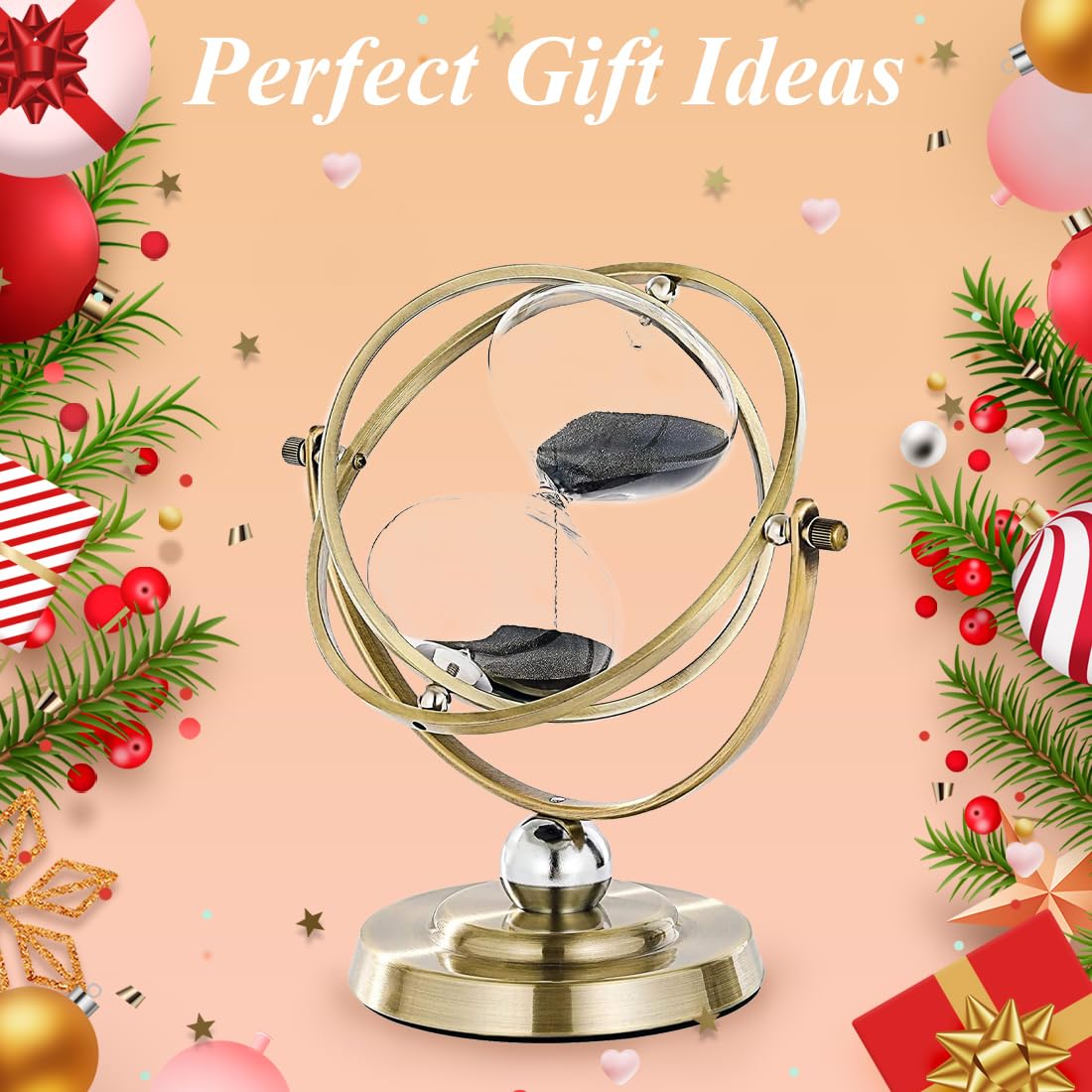 Hourglass Sand Timer, Hourglass Timer 60 Minutes, Large Metal 720° Rotating Hourglass, Brass Sand Clock 60 Min with Black Sand, Reloj De Arena 1 Hora, Gold 1 Hour Sandglass for Office Desk Home Gifts