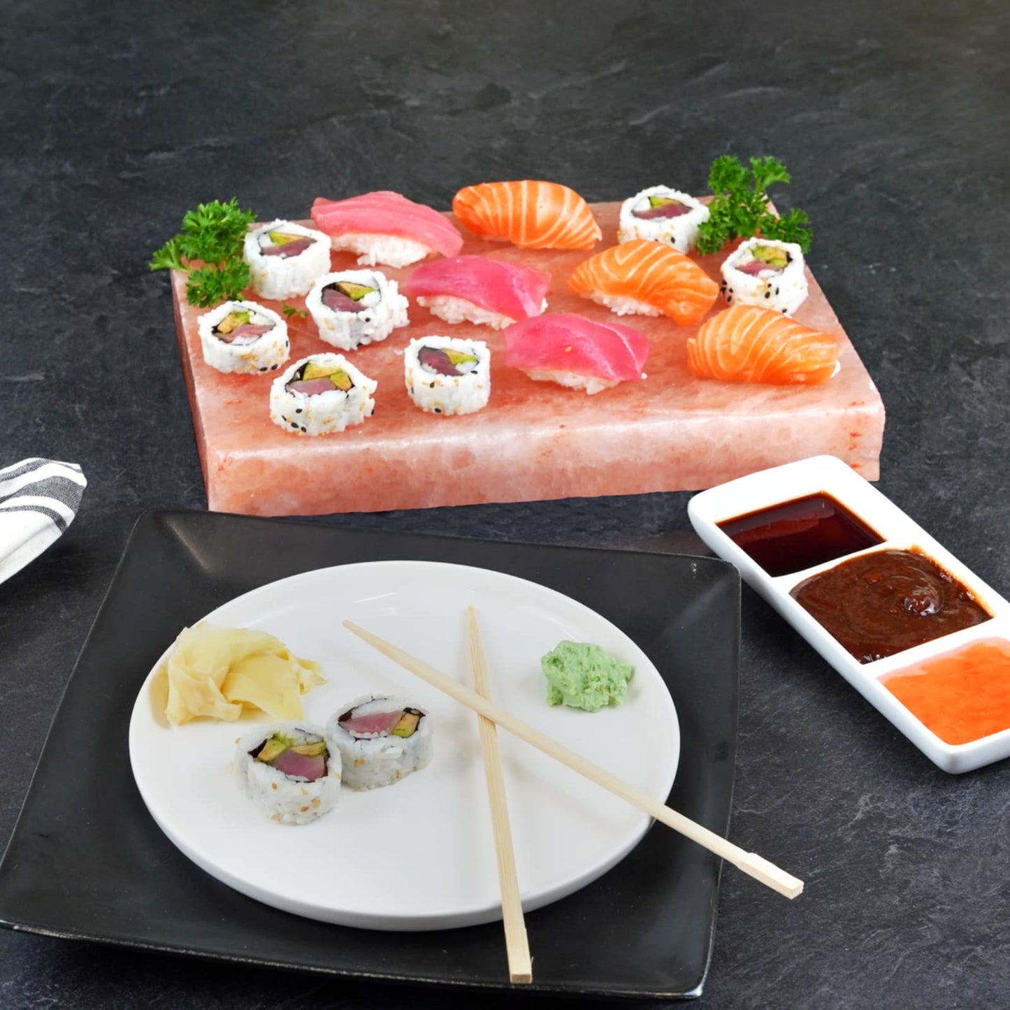 Mr. Bar-B-Q Himalayan Pink Salt Cooking Block, 100% Natural Food Grade Himalayan Salt Block Plate 12 x 8" w/Steel Tray for Hot & Cold Cooking, Cutting, Serving, Grilling, Searing & Backyard BBQ Grill