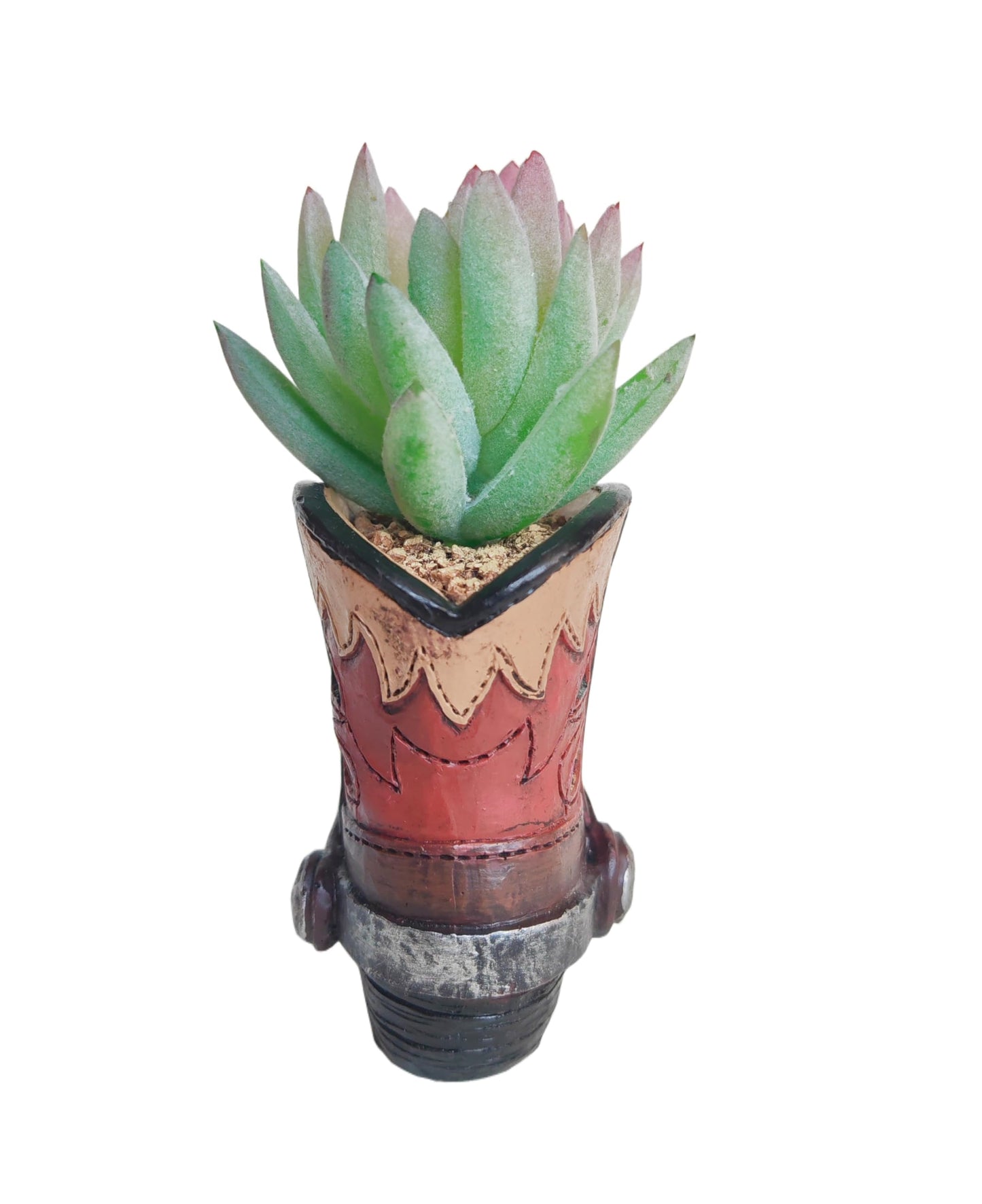 Eagrafts Succulents Plants Artificial, Mini Fake Succulents in Resin Western Cowboy Boot Pot with Catoon Face for Desk Livingroom Home Decoration Office Decor