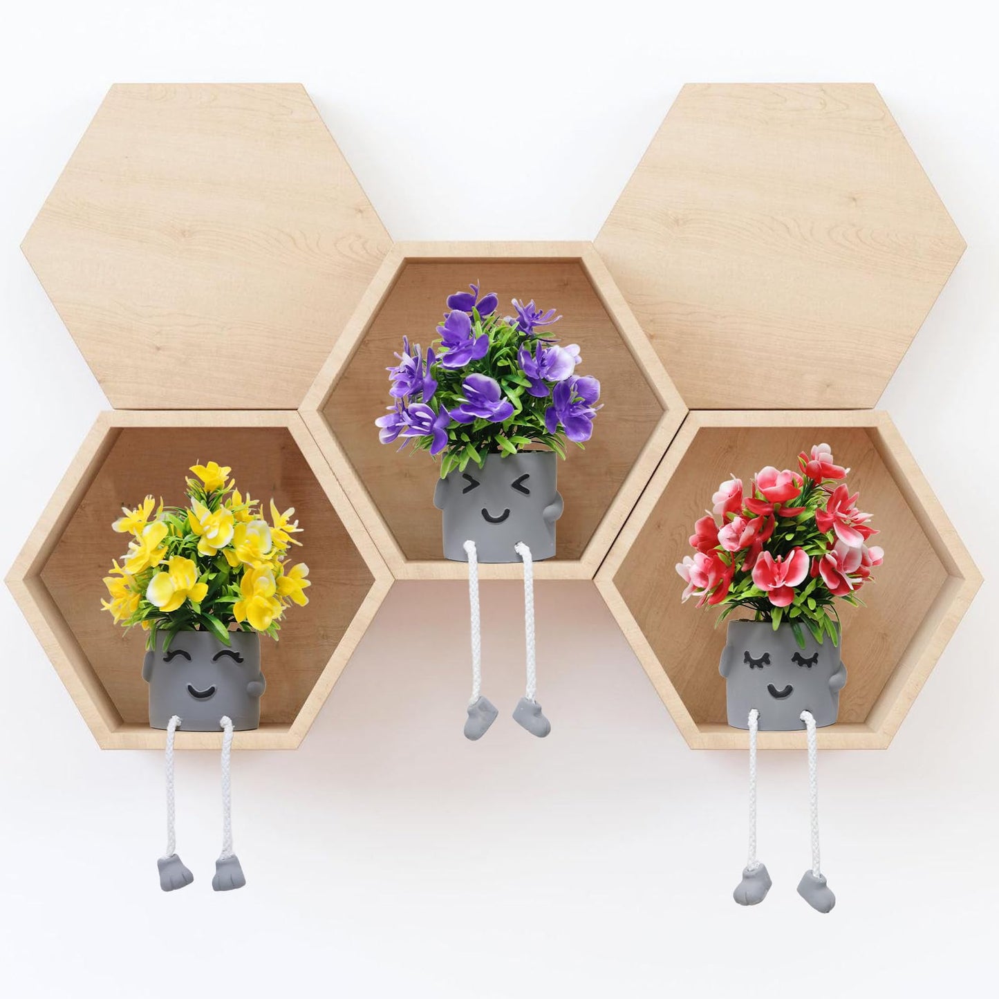 Zerzsy 3 Pack Small Artificial Faux Plants Indoor Summer Spring Decor Fake Plant Flowers with Hanging Leg for Table Decorations Home Office Desk Shelf Decorations