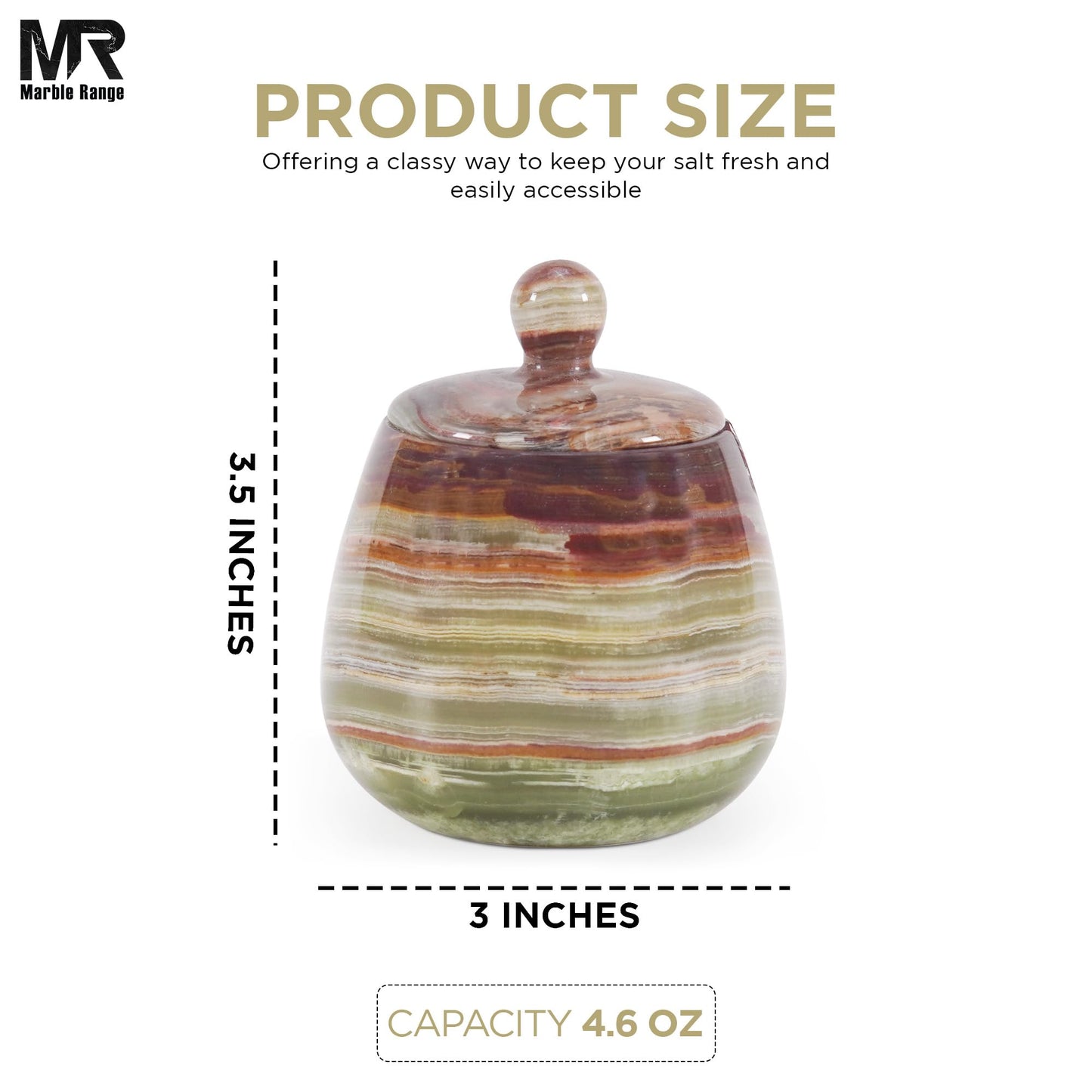 Green Onyx Marble Salt Cellar – 3.5 Inch Salt Jar with Lid, Table Salt Container, Salt Dish, Salt Holder, Spice Jar, Sugar Bowl, Seasoning Container, Salt Dispenser for Kitchen Counter Decor