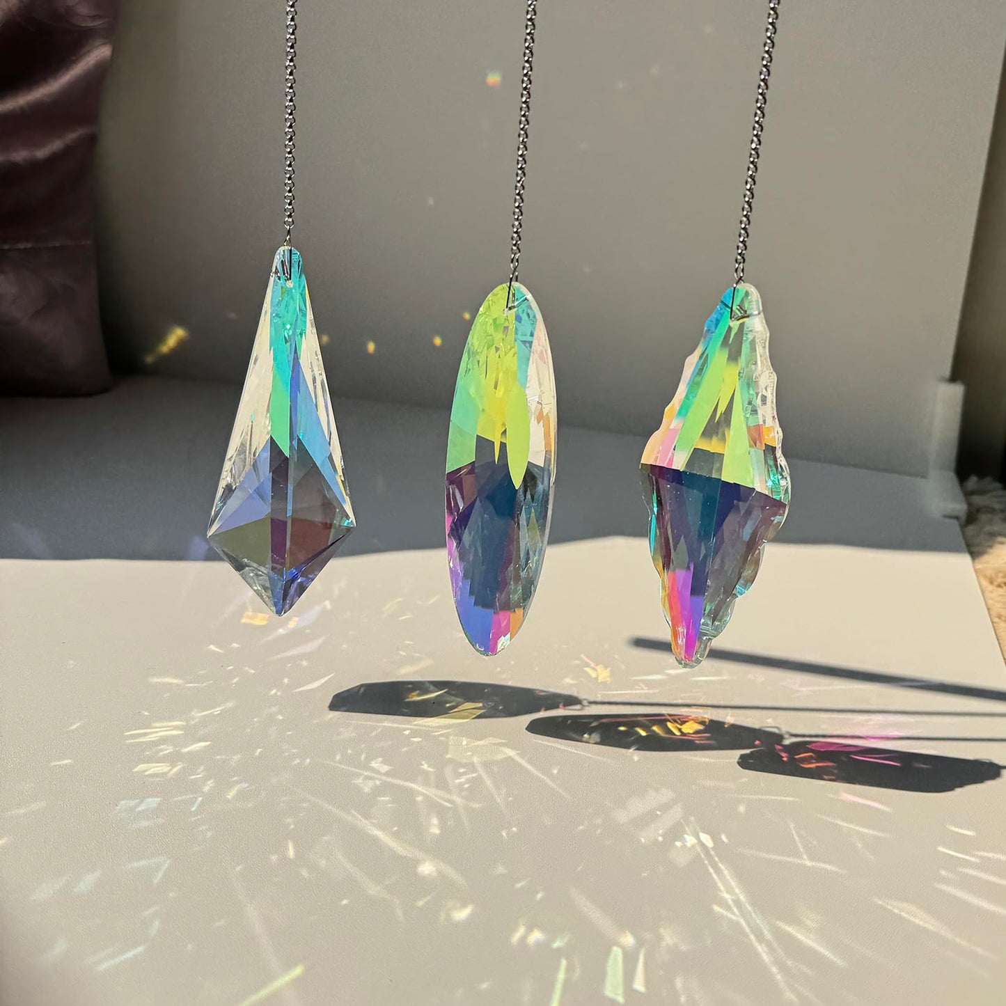 3PCS 5" Large Crystal Sun Catcher Prisms, Hanging Suncatchers with Glass Prism, Rainbow Maker for Room, Windows,Garden,Fantasy Aesthetic Home Decor. (YGBS02)