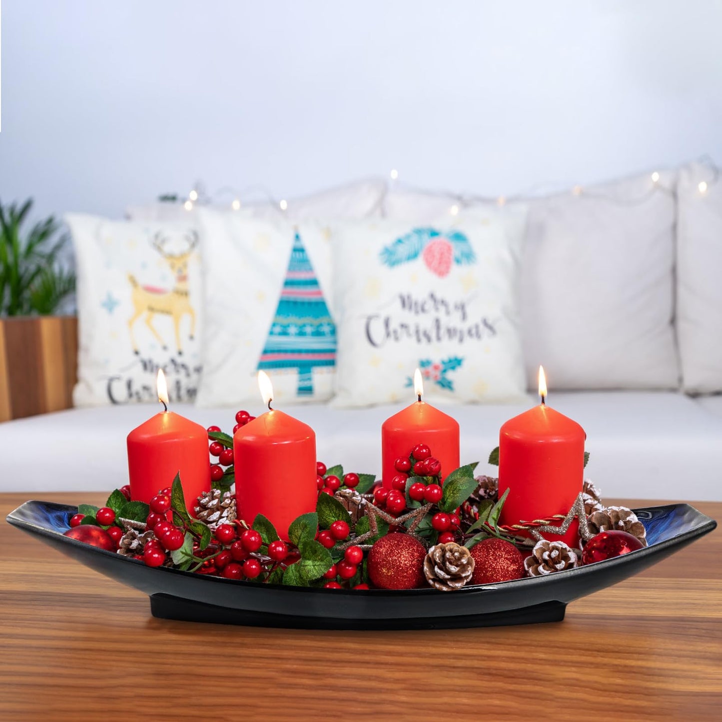 Sanbege 16" Large Ceramic Decorative Tray, Long Boat Shaped Centerpiece Bowl, Multipurpose Serving Platter for Home, Party Decor or Sushi, Fruits, Desserts (Blue)