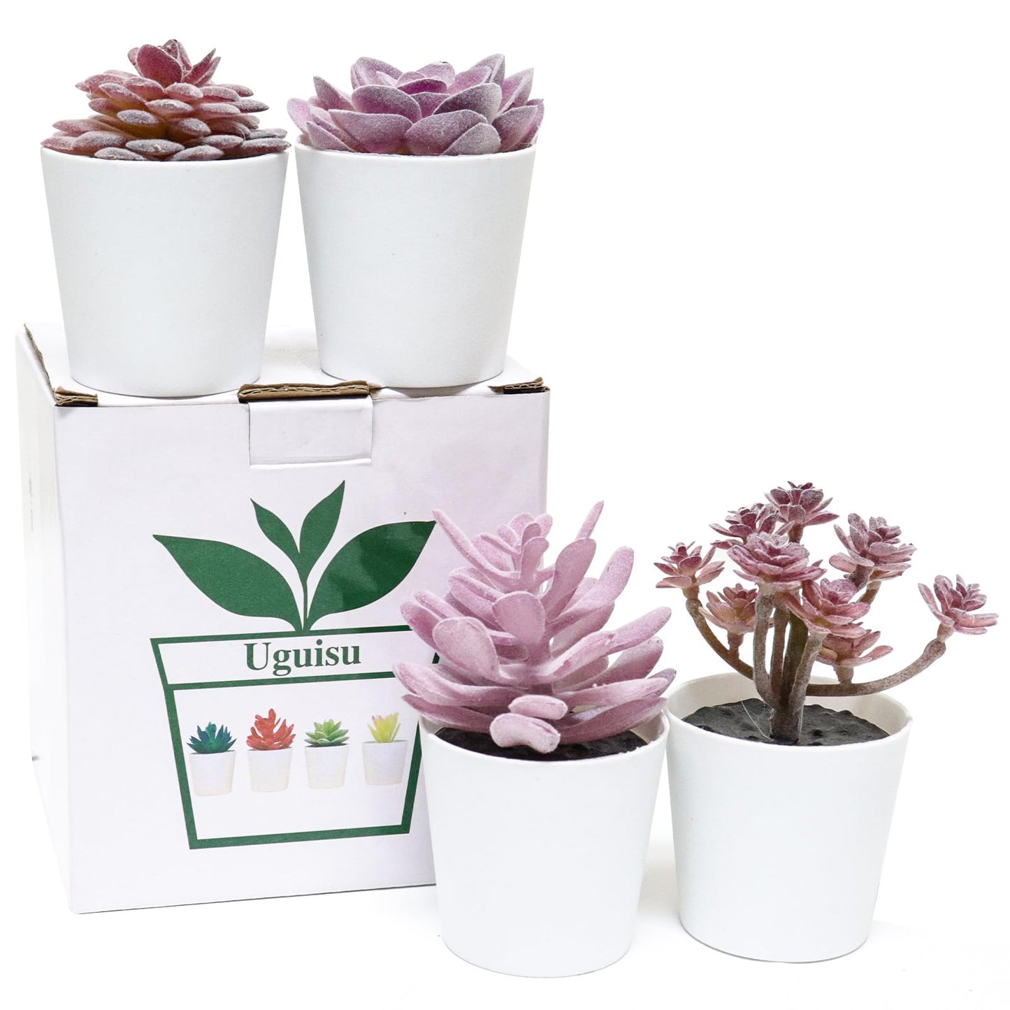 Uguisu 4-piece Set of mini Succulent Fake Plant pots, Artificial Kuan Yin Fake Plants, Small Artificial Plant pots, Bohemian Decoration for the Family Room (Pink Purple)