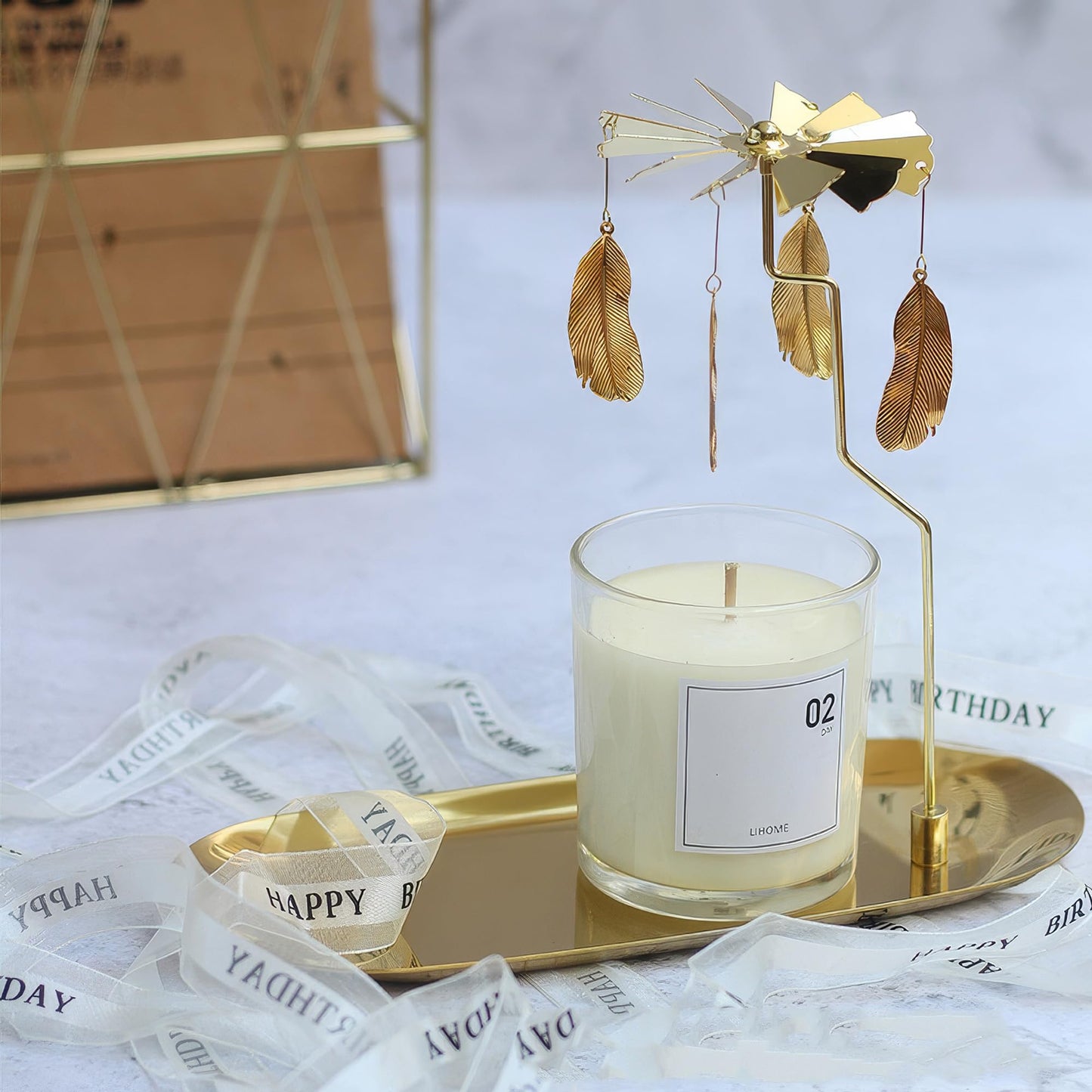 Gold Rotating Candle Holder, Spinning Fairy Carousel for Tealights, Decorative Centerpiece with Jewelry Tray (Fairy)