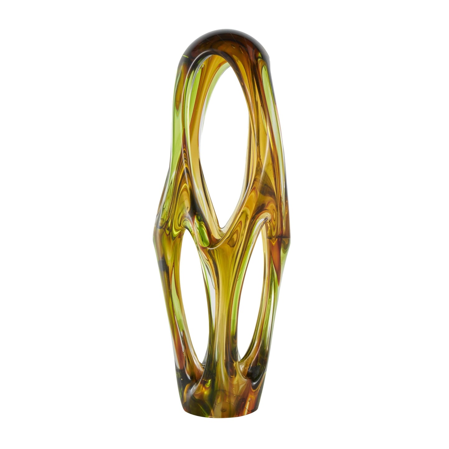Deco 79 Glass Abstract Decorative Sculpture Ombre Cutout Home Decor Statue with Green Accents, Accent Figurine 6" x 9" x 21", Orange