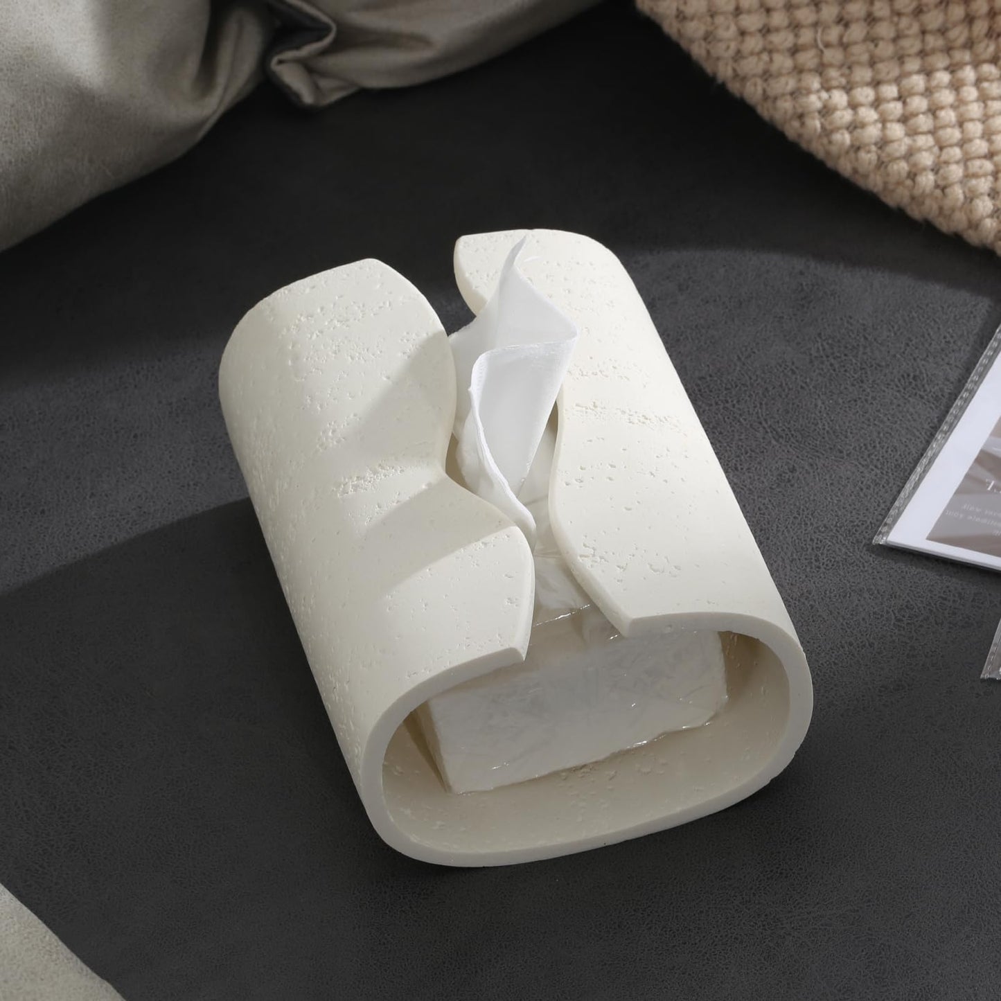 WUUAHOME Tissue Box Cover Rectangle, Travertine Stone Look, Cream
