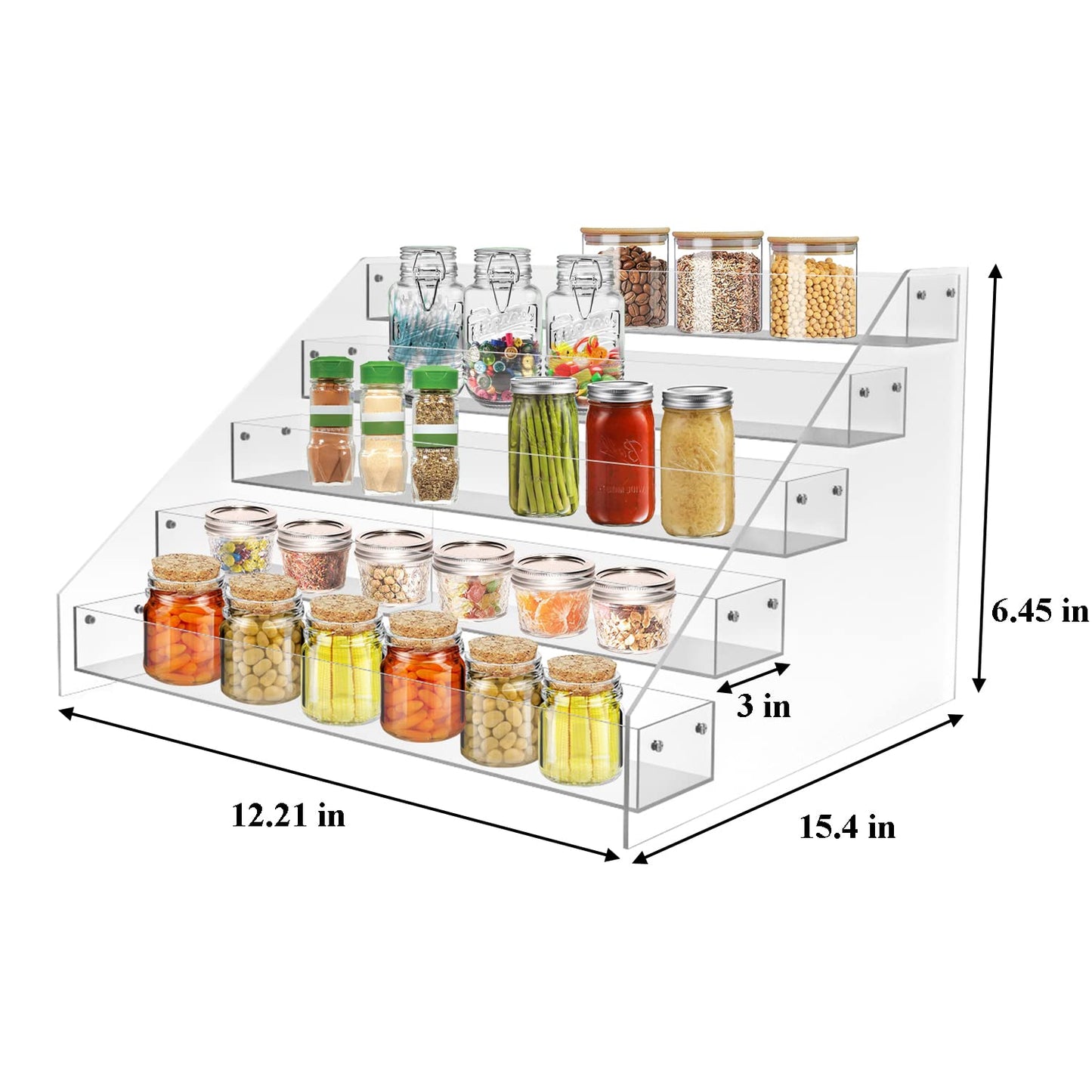 WUIVIUT Spice Rack Organizer For Cabinet, 3 in/Tier Acrylic Tiered Spice Shelf Can Storage Organizer for Kitchen Pantry Countertop