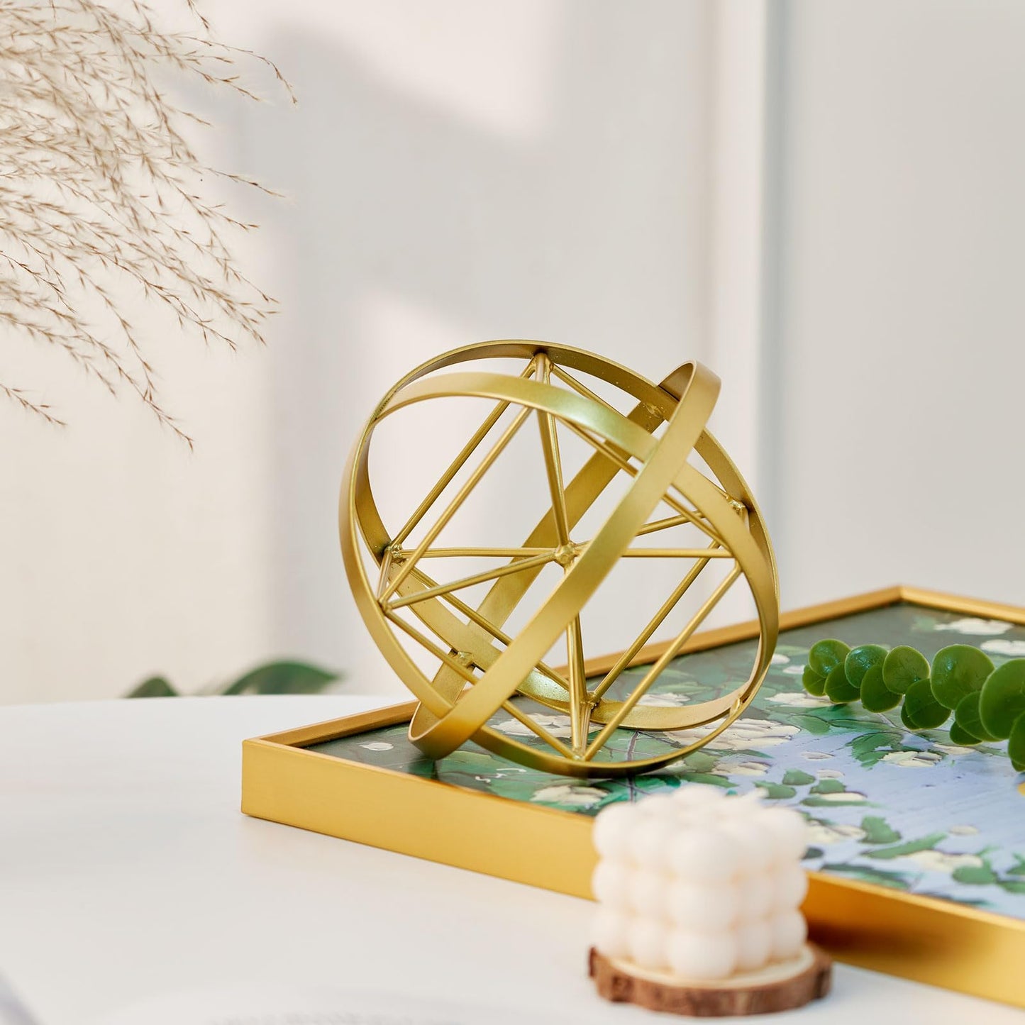 HLQMFHT 7 inches Metal Geometric Abstract Sculpture, Metal Geometric Sculpture Decor Sphere, Tabletop Decor for Living Room,Study,Bedroom,Modern Home Decor Accents