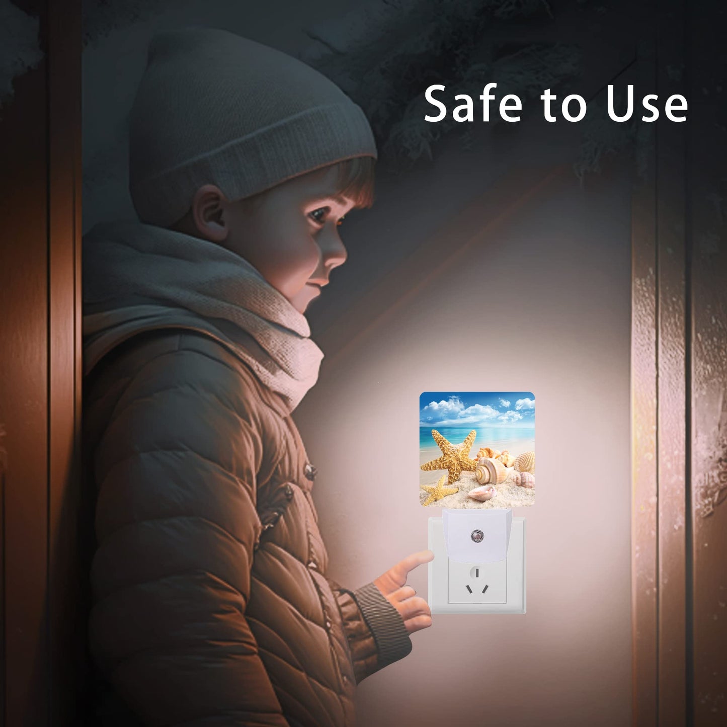 Oeaskly Starfish and Seashells Beach Night Light,Night Lights Plug into Wall for Boys Girls, Led Lights Indoor Home Decor 0.5W Nightlight Sleep Friendly