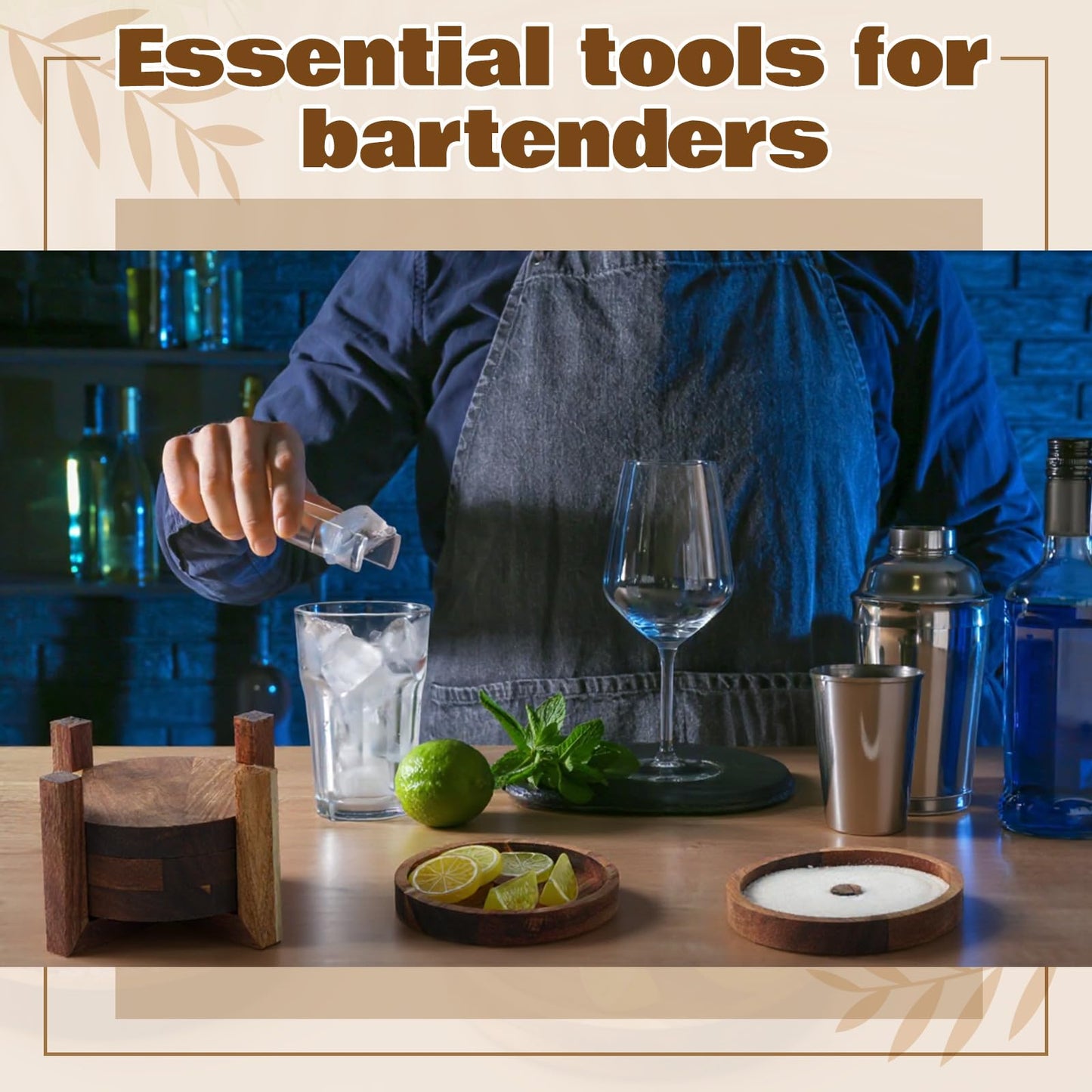 Margarita Salt Rimmer Set, 5 Tier Acacia Cocktail Glass Rimmer for Salt, Sugar & Lime, Wooden Drink Rimmers for Margaritas, Bartender Accessories, Home Bar Gifts for Cocktail Lovers