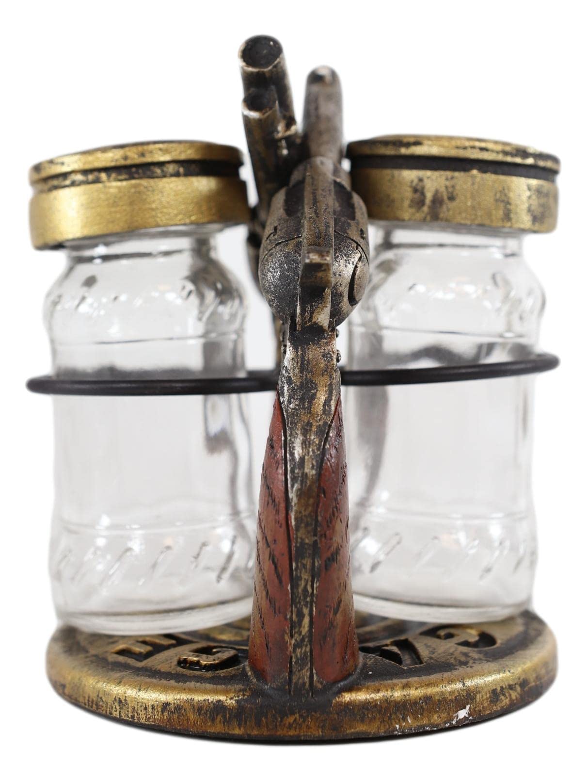Ebros Gift Rustic Western Cowboy Outlaw Decorative Dual Six Shooter Gun Pistols Decorative Base Holder with Bullet Casing Top Glass Salt and Pepper Shakers Sculpted Resin Figurine Set