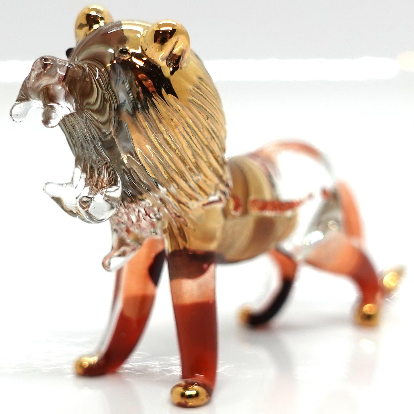Sansukjai Lion Miniature Figurines Animals Hand Blown Color Glass Art Collectible Gift Decorate, Amber Silver