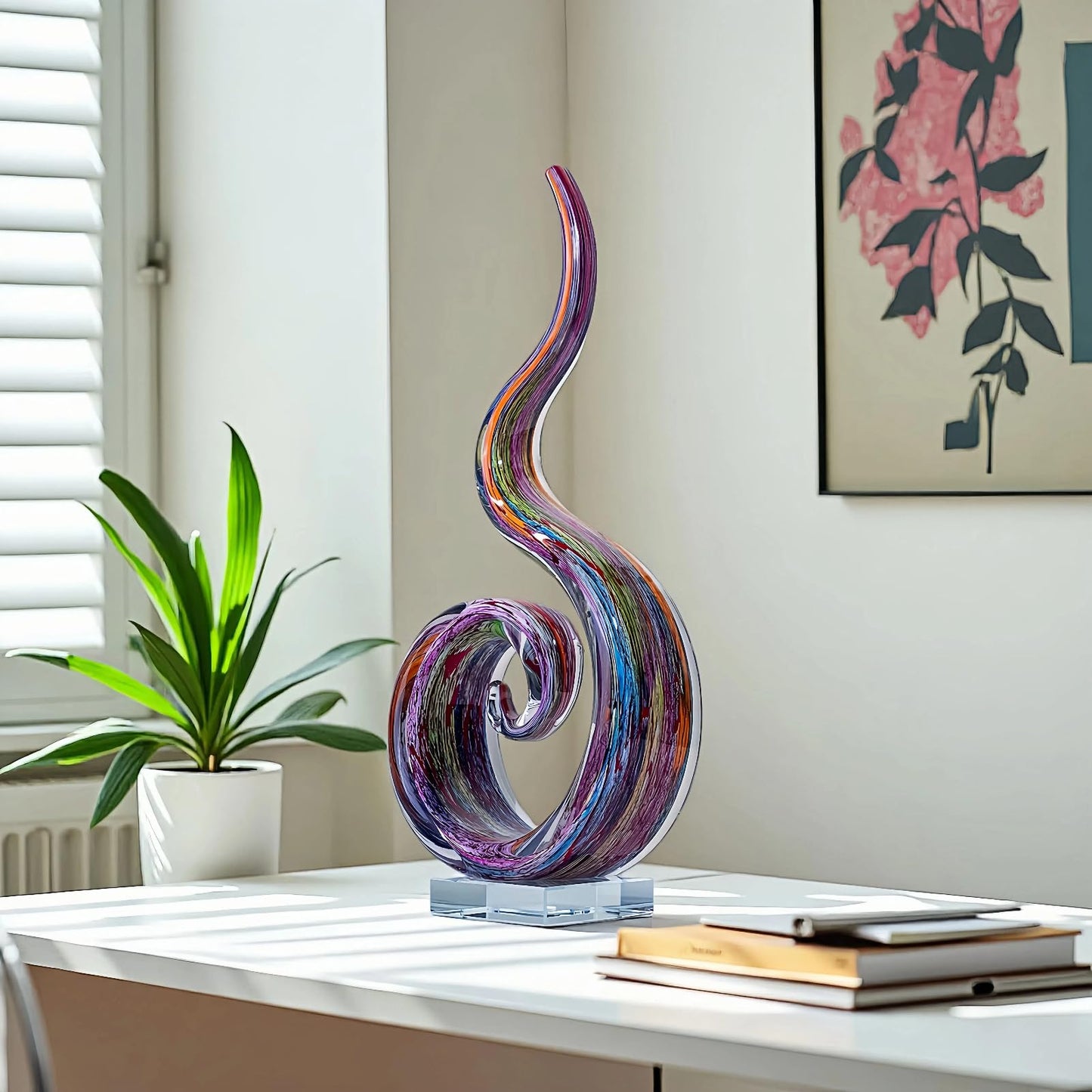 LLAVVD 14in Hand Blown Murano Style Spiral Flame Glass Sculpture