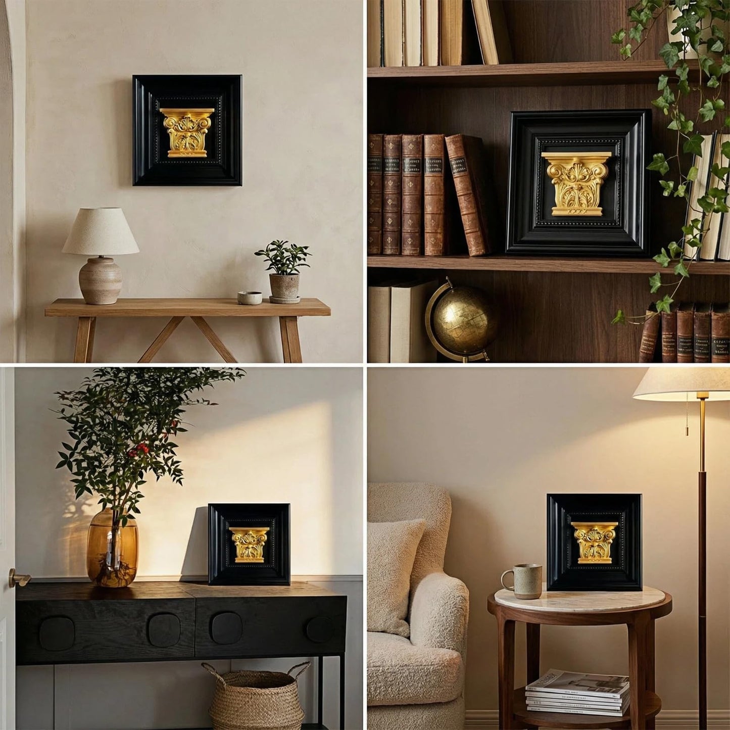 Honsol 3D Relief Roman Wall Art Sculpture With Frame, Hanging Sculpture For Living Room, Bedroom, Office, Home Decor (Golden)
