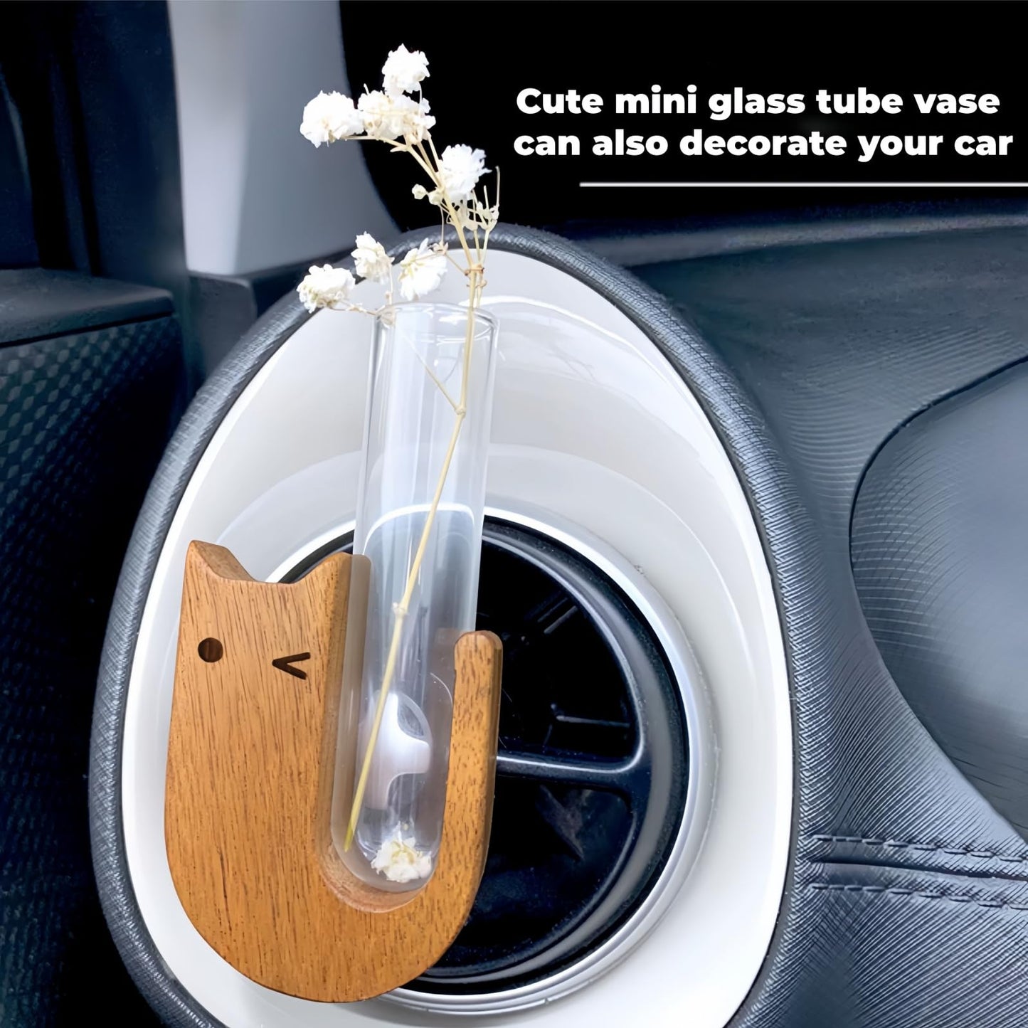 Ghzchuang 2Pcs Cute mini Glass Tube Flower Vase Magnets - Cat Whisker Holder,Tiny vase Fridge Magnets,Wooden Magnetic Cute Flower Vase,Suitable for Fresh Flowers,Herbs and Various Green Plants