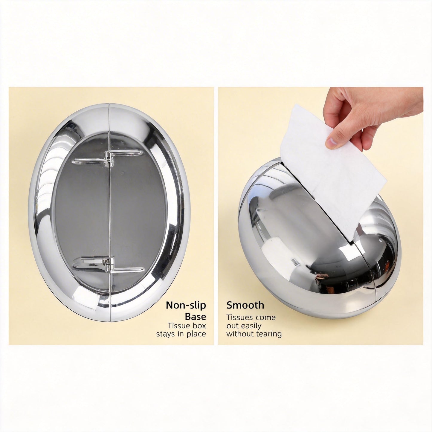 Silver Mirror Finish Plastic Tissue Box Cover – Magnetic Lid Oval Tissue Holder, Cubicle Mirror for Desk Design, Modern Luxe Office Decor & Tissue Box Organizer