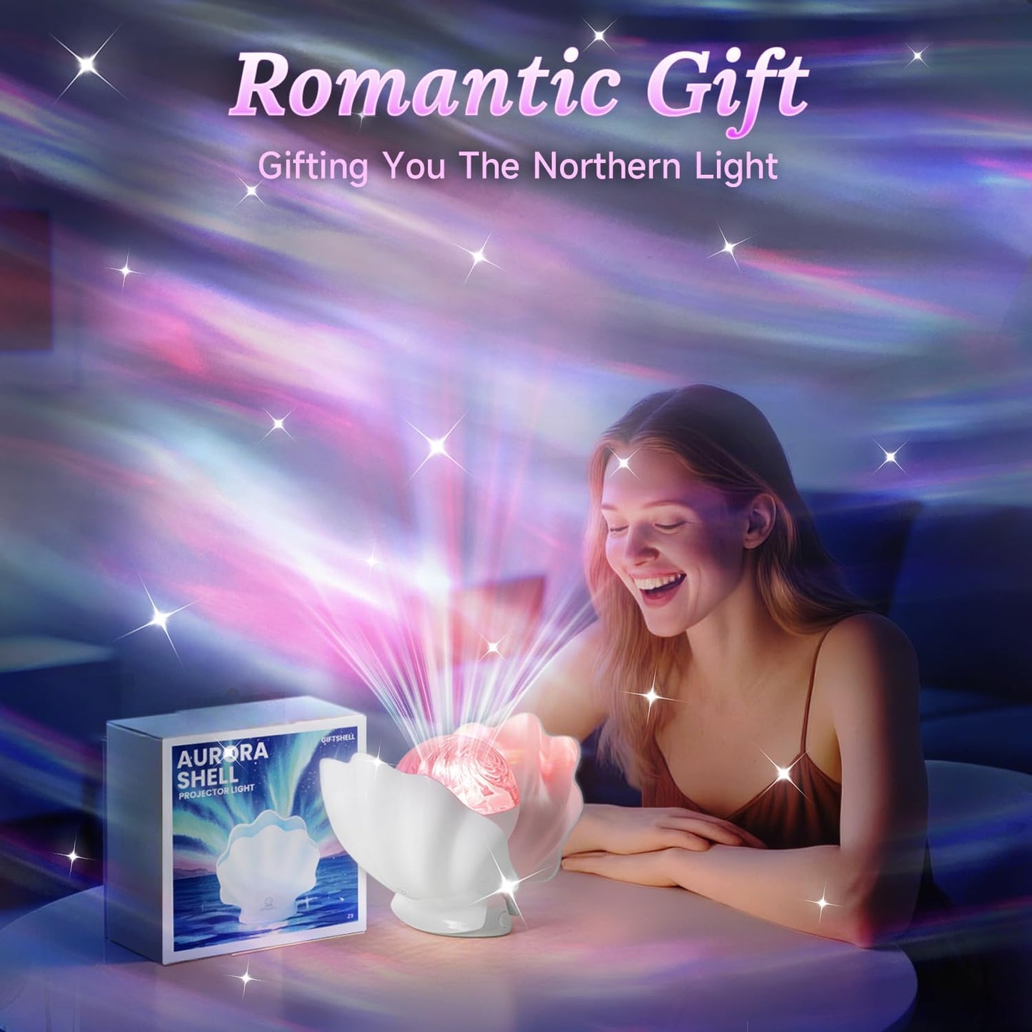 GLACIER GIFT Northern Lights Projector, Shell Night Light Built for Bedroom Nebula Lamp, Kids Dorm Decor, Cute Room Decor Aesthetic, Valentines Day Gifts