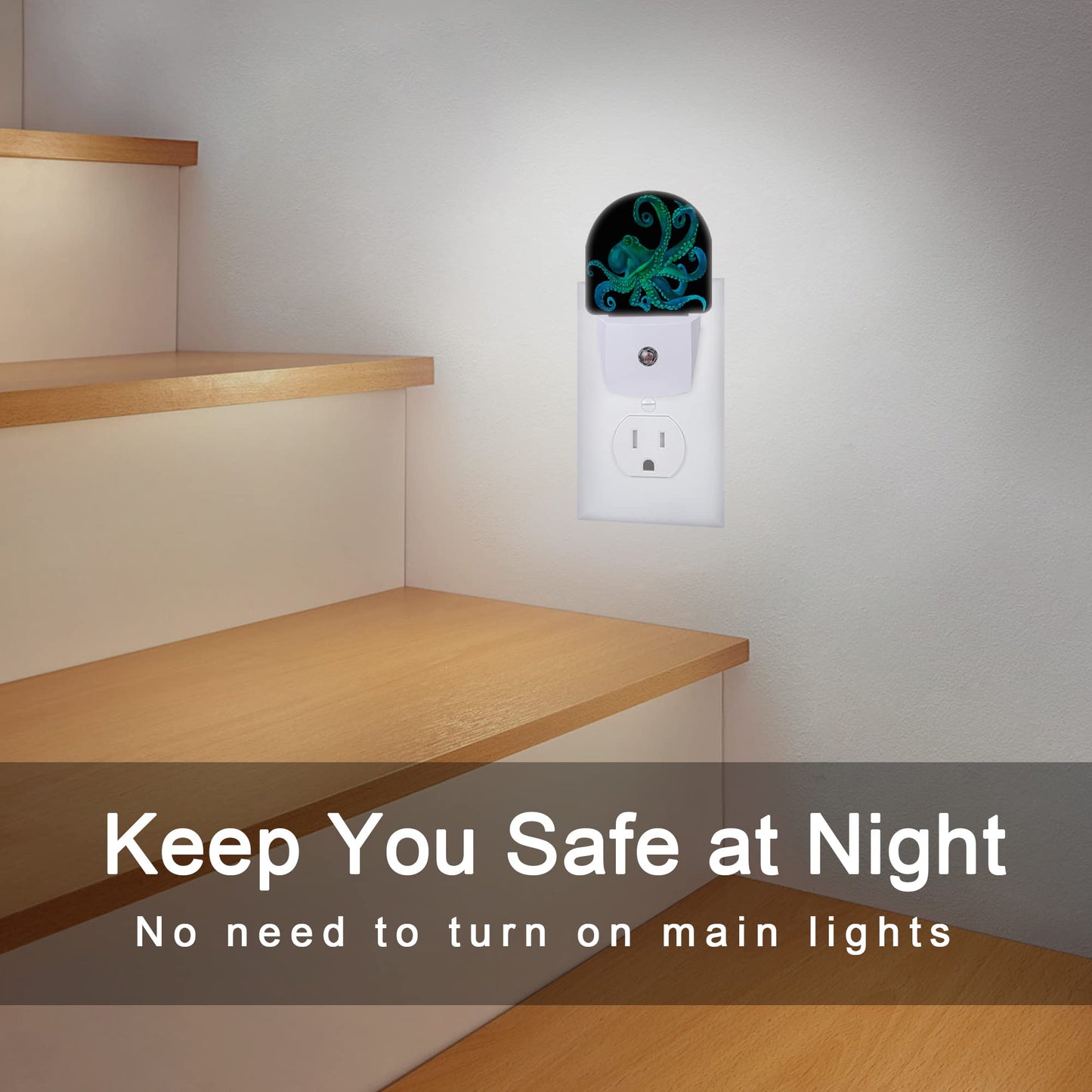 AOWULA Green Octopus Night Light,Fish Sea Life Plug-in Wall Led Night Lights Decor for Boys Girls Room,Dusk to Dawn Sensor Wall Lamp for Stairway/Hallway/Kitchen,0.5W