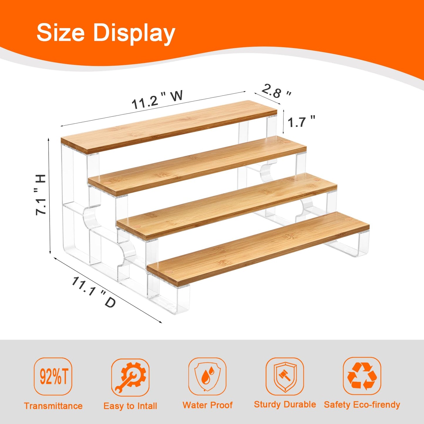 junyuan Bamboo Bathroom Organizers and Storage,Spice Rack Organizer for Cabinet,4 Tier Perfume Organizer for Bedroom,Seasoning Countertop Shelf for Kitchen,Display Shelves Racks,Clear 11.2"