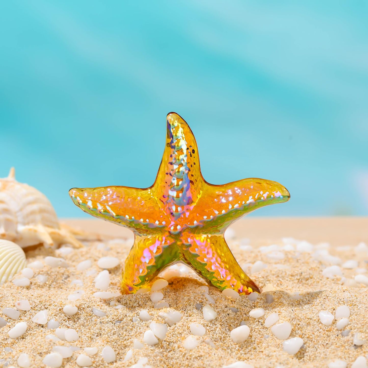 Arikyrist 2.75in. Hand Blown Glass Orange Starfish Birthday Christmas for Women Girlfriend, Handmade Cute Star Fish Figurine for Home Office Decoration