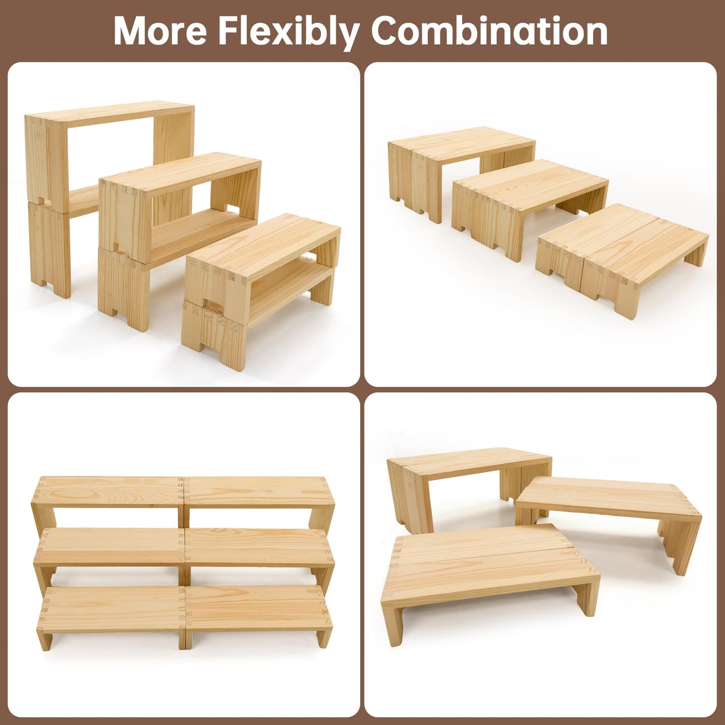 Yikaroeli 2 Set Wood Display Risers Wooden Stand Riser 3 Tiered Display Stands for Vendor Events 6 Pcs Cupcake Stands Cake Stand for Party Dessert Food(Nature)