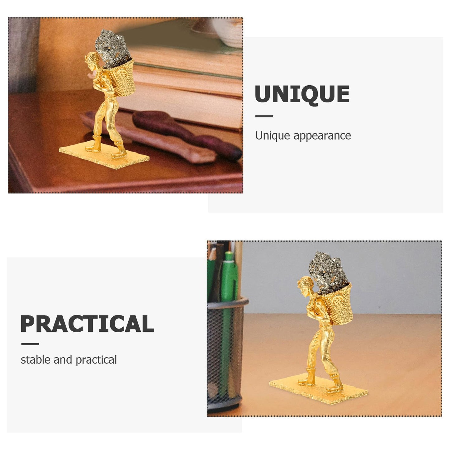 SUPVOX Mineral Back Basket Miner Figurine Genuine Chalcopyrite Ore Stone Collectible Irregular Mineral Decoration for Home Office Table Display
