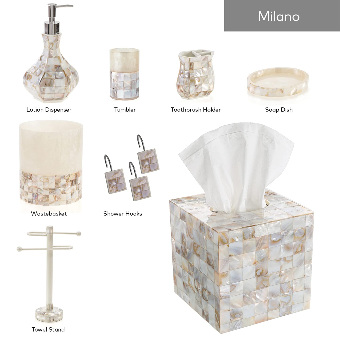 Milano Soap Dish for Bathroom - Decorative Dry Bar Holder Finished in Beautiful Mother of Pearl - Durable Resin Design - Best Dishes for Sink/Bath/Shower/Bathtub Decor