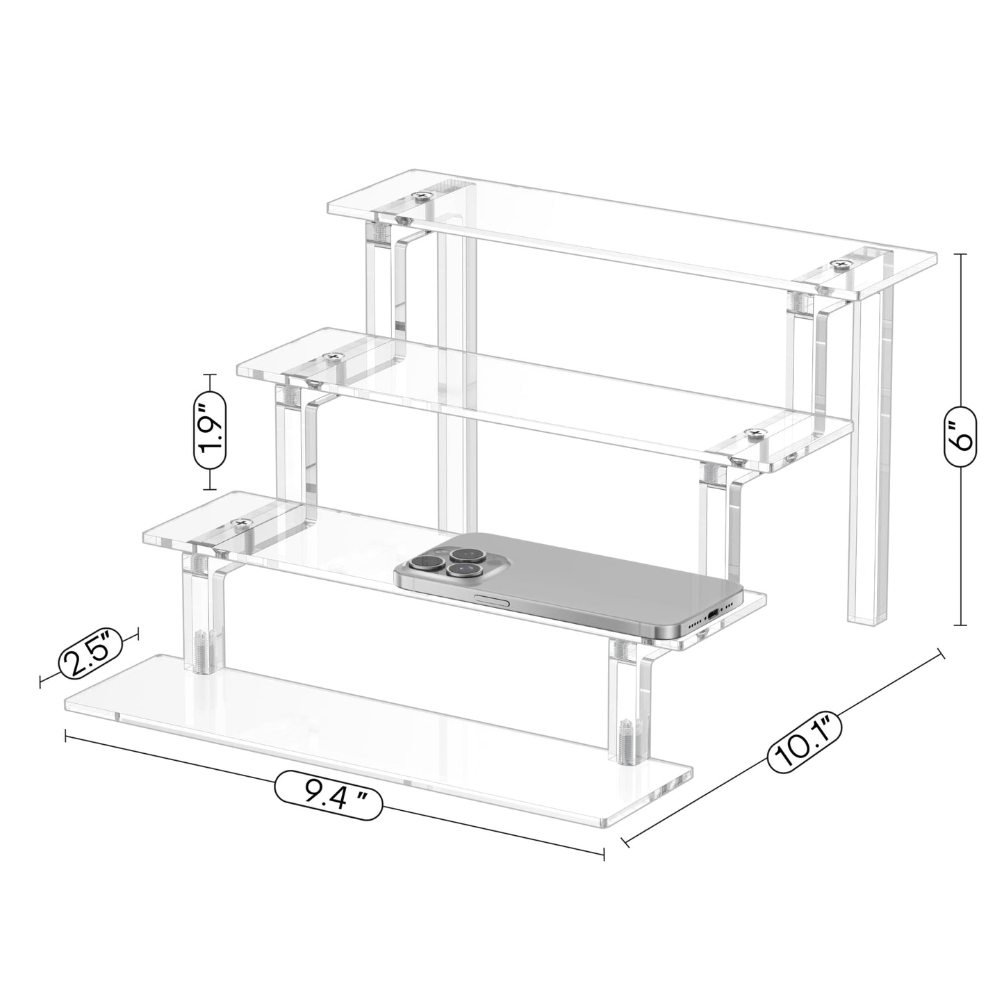 WINKINE Acrylic Display Shelves, Perfume Stand, 4 Tier Figurine Riser Shelf, Cupcake Stand Makeup Display Riser, Clear Cologne Organizer for Bedroom, Cabinet, Countertop, Desktop, 2 Pack